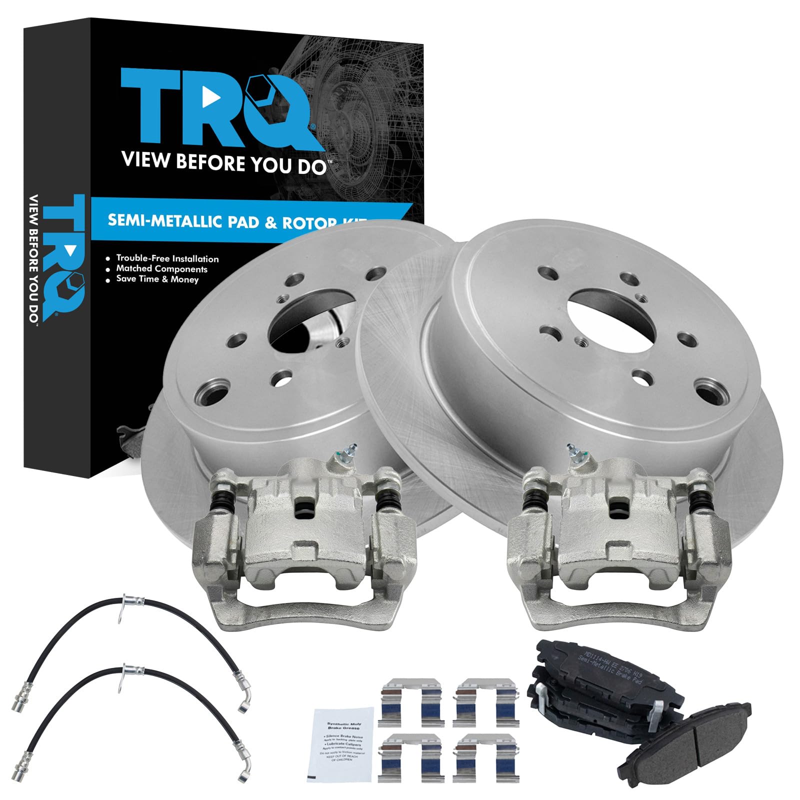 TRQ Rear Brake Pad and Rotor Set Semi Metallic Rotors Calipers Compatible with 2010-2011 Subaru Impreza