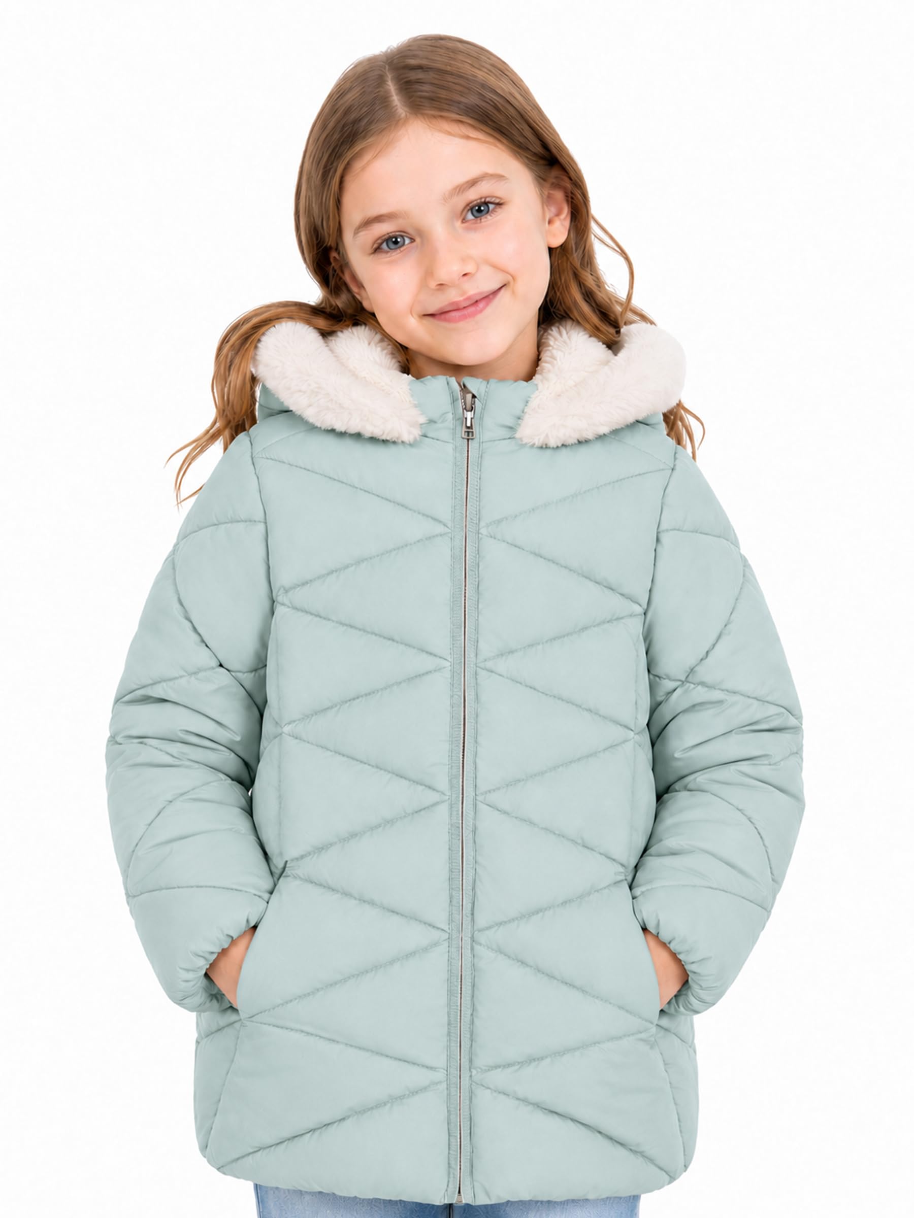 SOLOCOTE Girls‘ Winter Puffer Coat with Sherpa Lined Faux Fur Hood Jacket