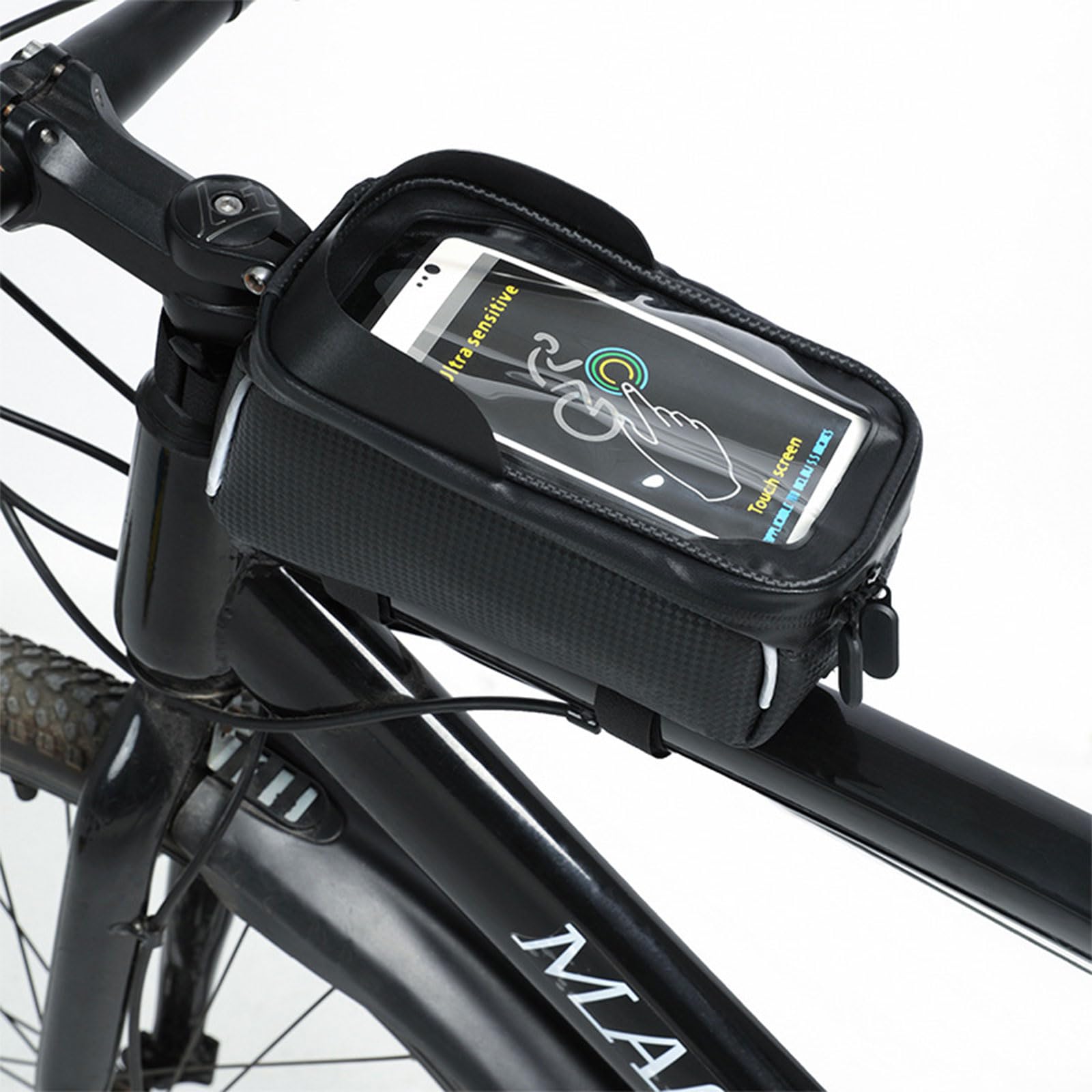 ROCKBROS Sacoche de Cadre Vélo, Support Téléphone Cadre Vélo, Sacoches Cadre Vélo 1.5L Réfléchissant Écran Tactile avec Housse Étanche pour VTT Vélo de Route pour Téléphone sous 6,5 Pouces