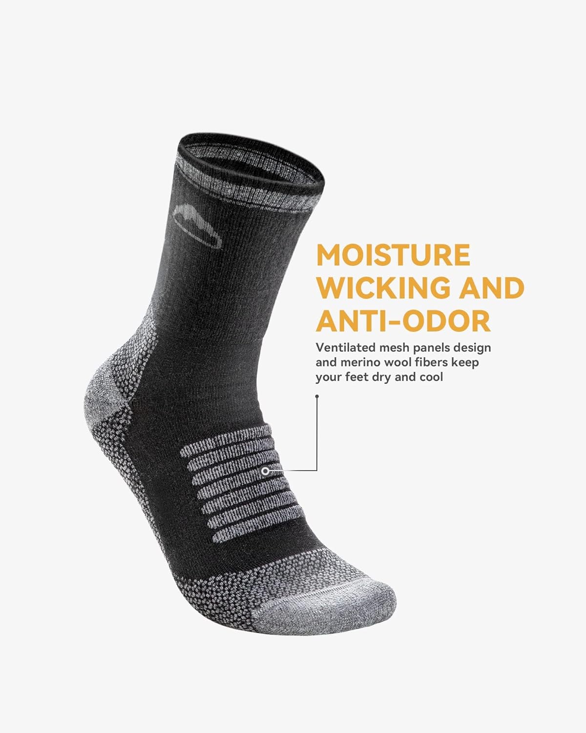 Merino Wool Hiking Socks, Made in USA - 68% Merino Wool & Moisture Wicking, Lightweight 3/4 Crew Socks for Men & Women - Image 5