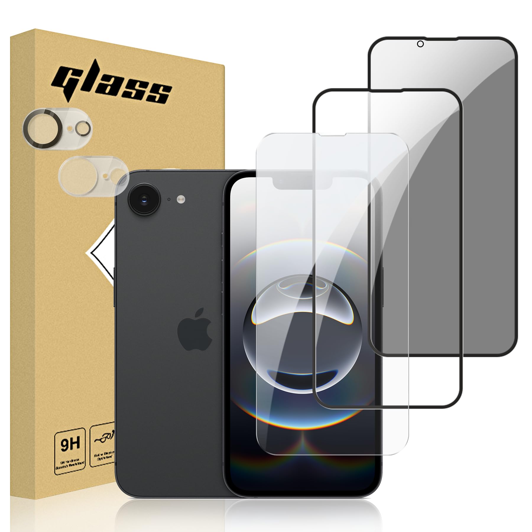 Fourmor for iPhone 16e(SE4) [3+2 Pack] Screen Protector + Camera Lens Protector, 9H Hardness, Shatterproof and Scratchproof, Easy to Install, No