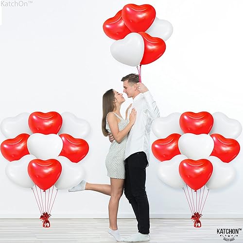 Miniatura 2 de KatchOn Globos de corazón rojo y blanco, paquete de 30 unidades, globos de látex en forma de corazón para decoraciones del día de San Valentín