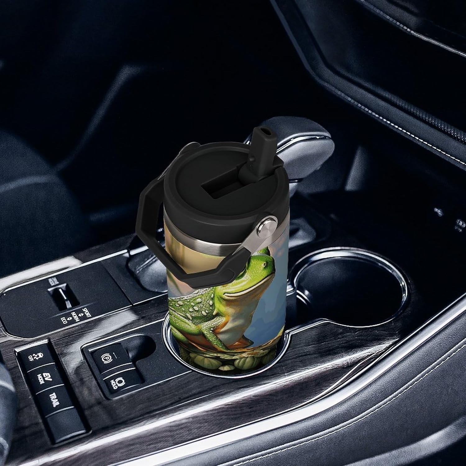 30oz Insulated Tumblers with Top Handle, Stainless Steel Many Frogs Sing on The Branches Summer Butterflies Lake Water Car Cup with Straw for Gift, Leak-Proof Double Wall Vacuum Travel Mug, Personaliz