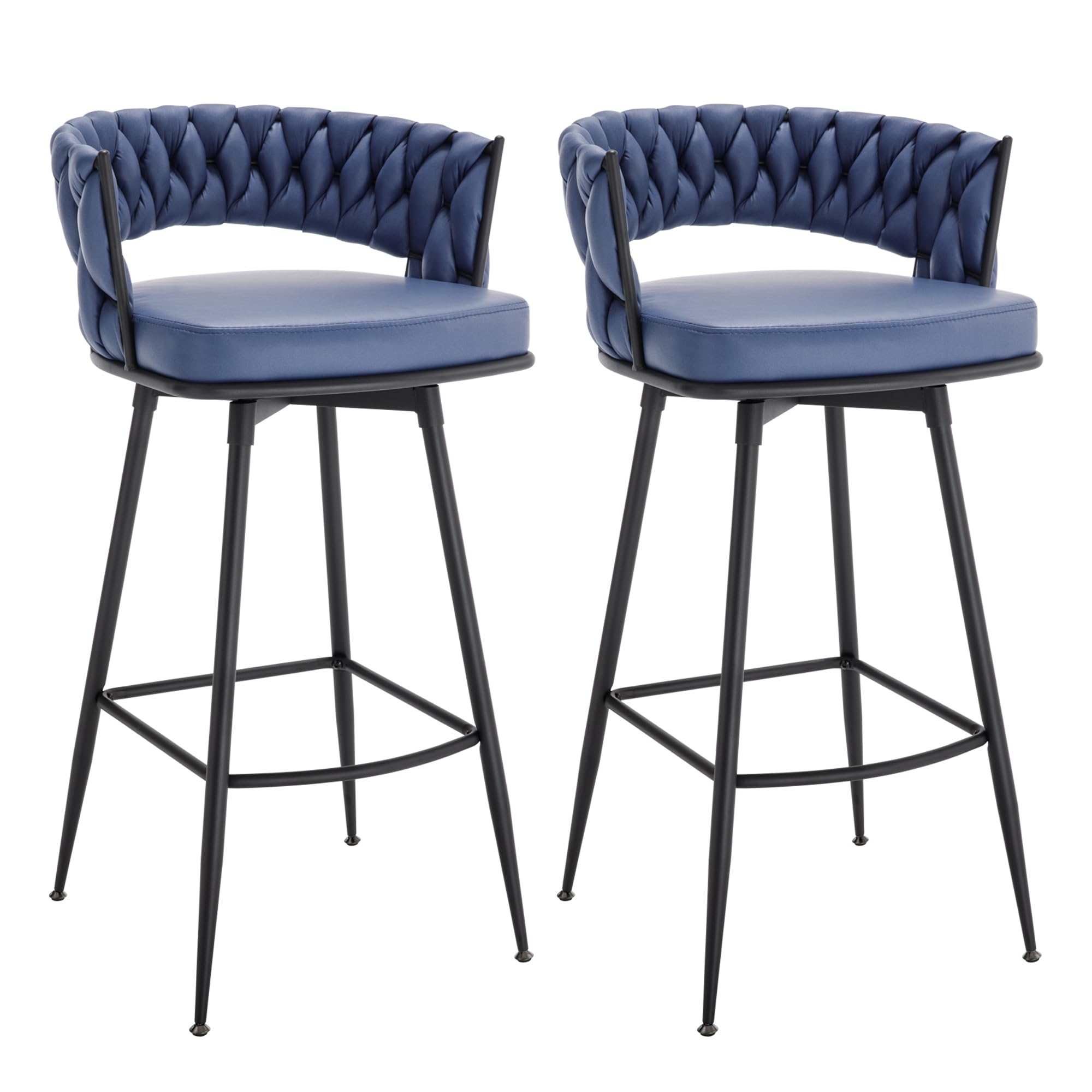 BV Counter Height Bar Stools Set of 2, 26 inch Seat Height Bar Stools, 180° Swivel Barstools with Woven Back and Footrest, Suede Fabric Counter Stools