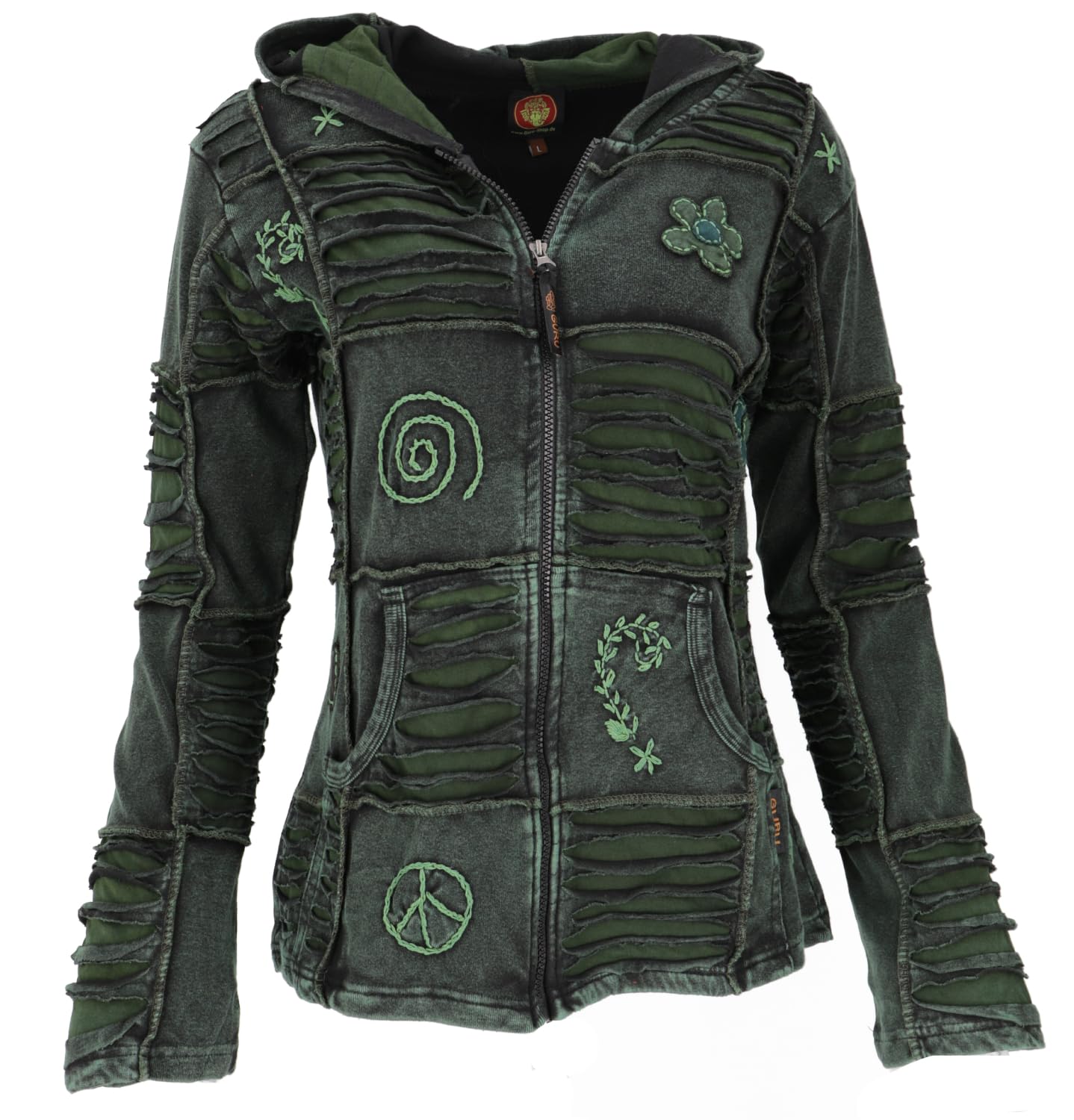 GURU SHOP Goa Patchwork Jacke, Boho Kapuzenjacke, Ethno Look