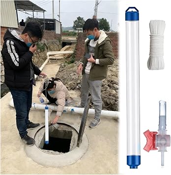 PVC Groundwater Bailer 250 500 1000ml,Slim-Type Deep Well Water Sampler with Valve & Rope, 36.2 22.2 37.2in Long Ultra Light Monitoring Well Sampler500ml