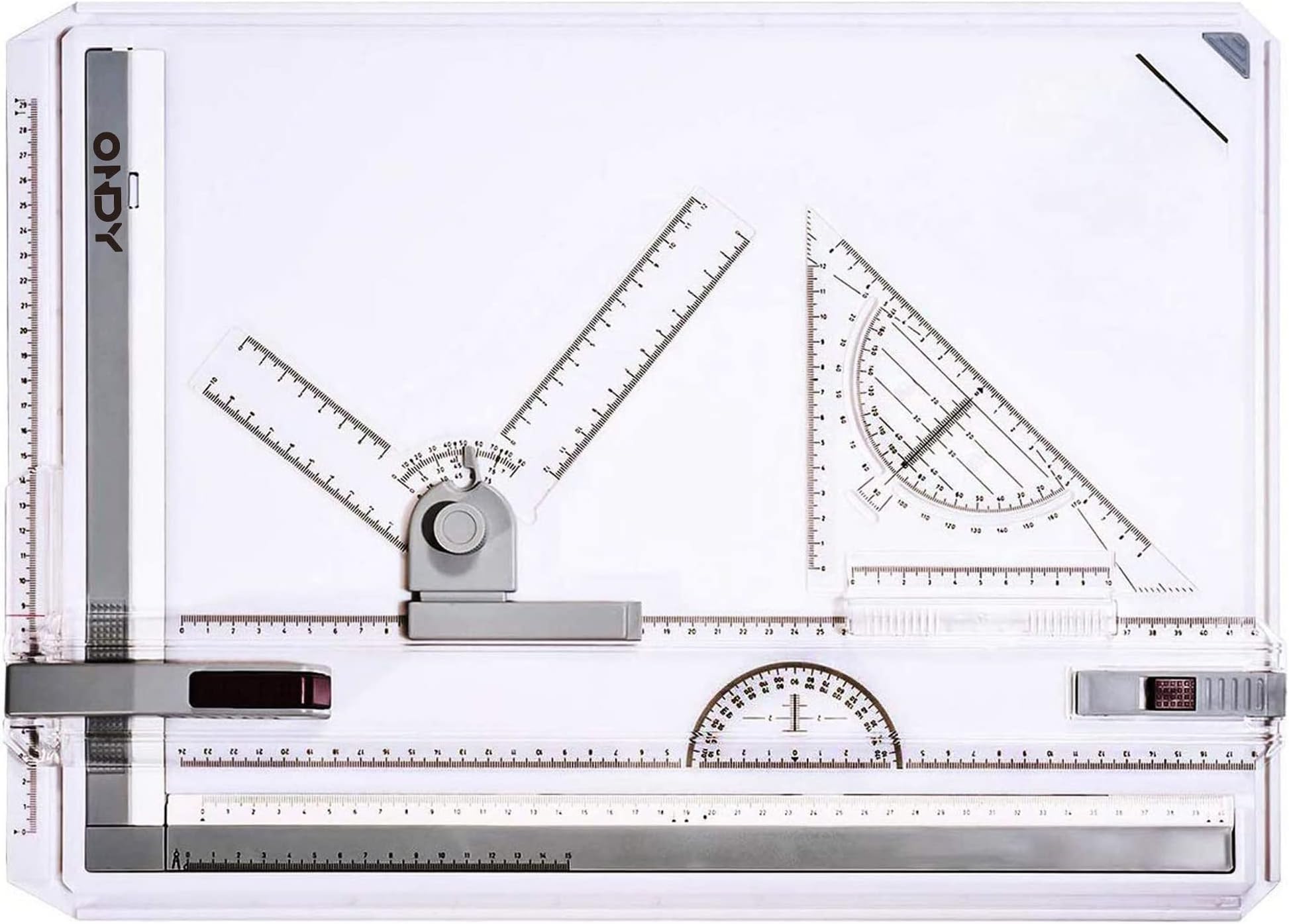ONDY Drafting Board Portable A3 Drawing Board Multi-Function Drafting Table Set Architectural Technical Graphic Sketch Set with Set Square Clamps Protractor Anti Slip Support Legs Sliding Ruler