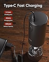 Vista 3 de TOMEEM Juego de molinillo eléctrico de sal y pimienta de mayor capacidad, recargable con luces LED, molinillo automático de pimienta y sal de acero