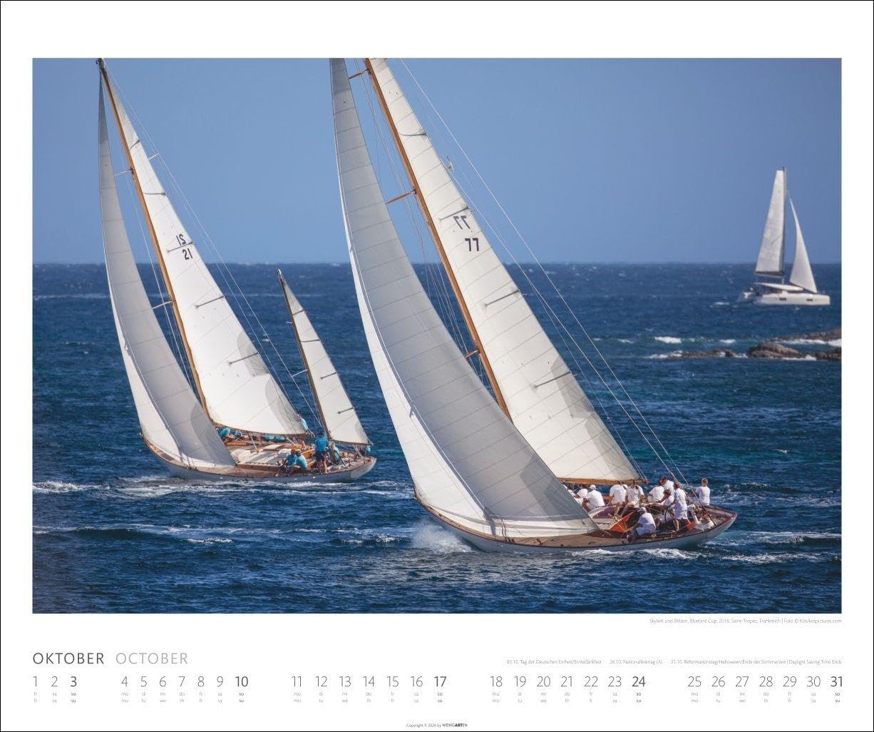 Sailing Kalender 2027: Fotokalender mit beeindruckenden Segelaufnahmen. Jahres-Wandkalender 2027 XL im Querformat. Segel-Fotokalender 55 x 46 cm