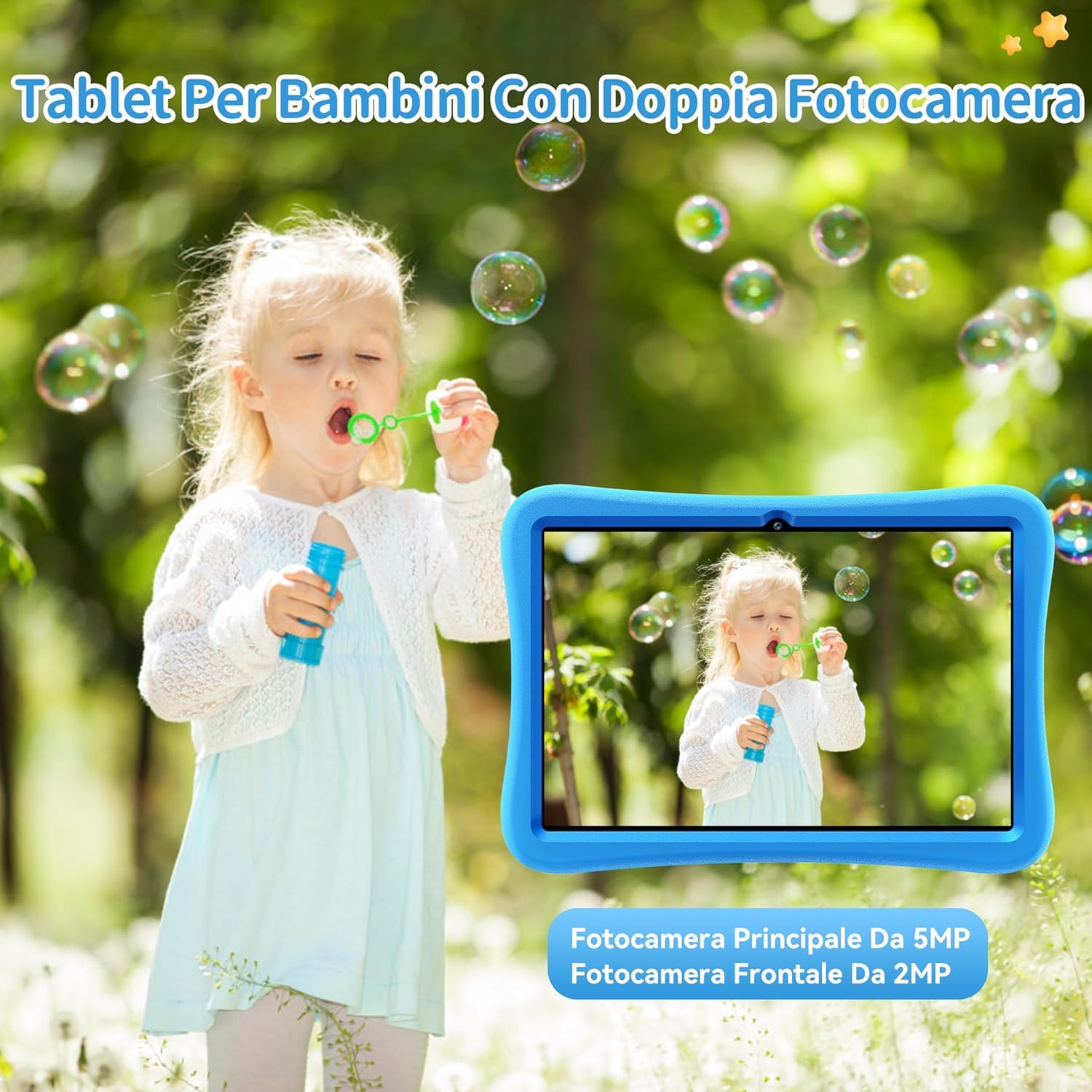 OT6 Tablet per Bambini - 16GB RAM+64GB ROM- Android 13 WIFI Tablet - 10" HD 8000mAh con Controllo Parentale,BT5.0 Tablet Bambino Giochi Educativi, Tablet PC con Custodia in EVA Nero