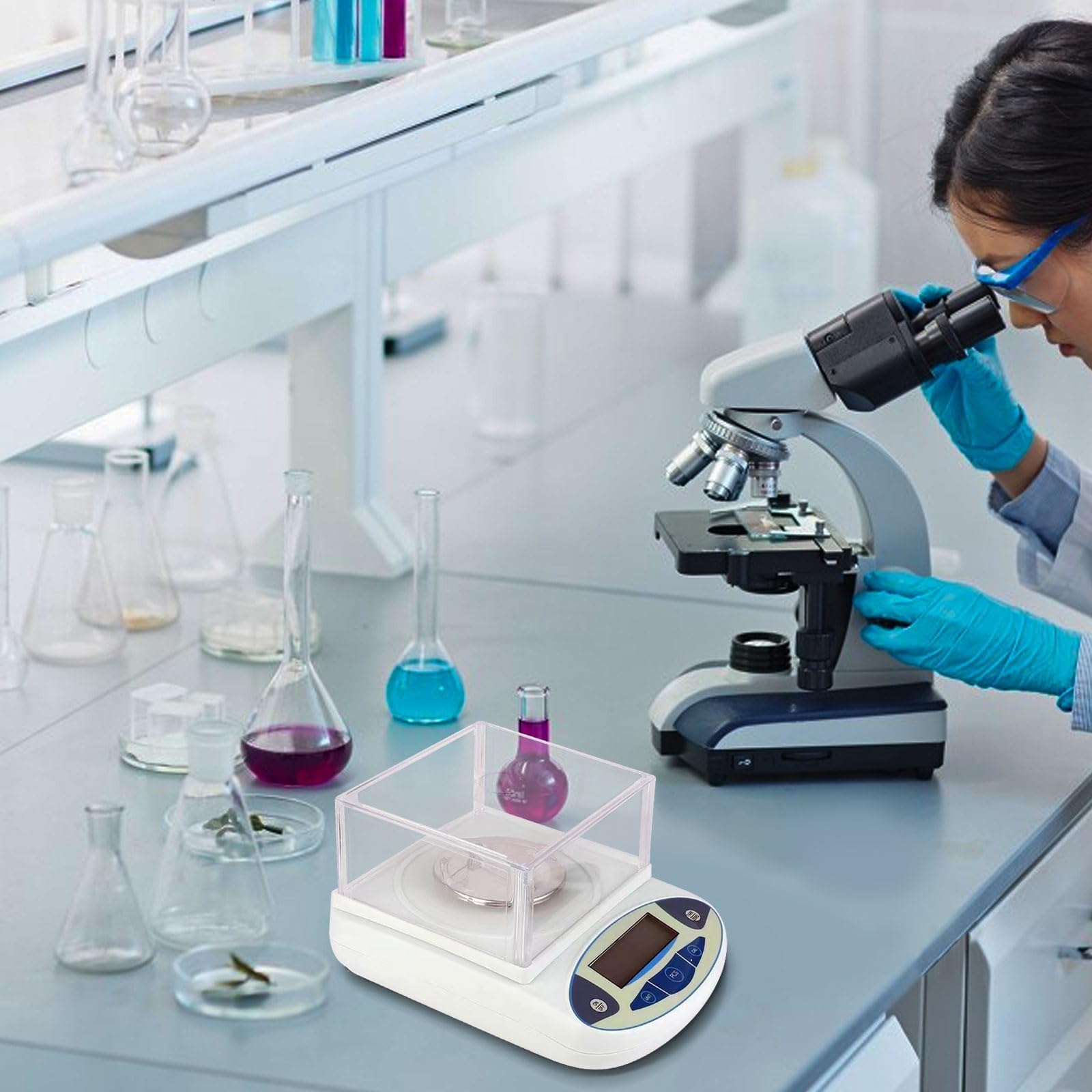X&Z-XAOY Bilancia da Laboratorio 500g&0.001g Bilancia Elettronica Ad Alta Precisione Bilancia Analitica Digitale con Parabrezza E Peso Standard da 200 G Bilancia Scientifica Elettronica Accurata