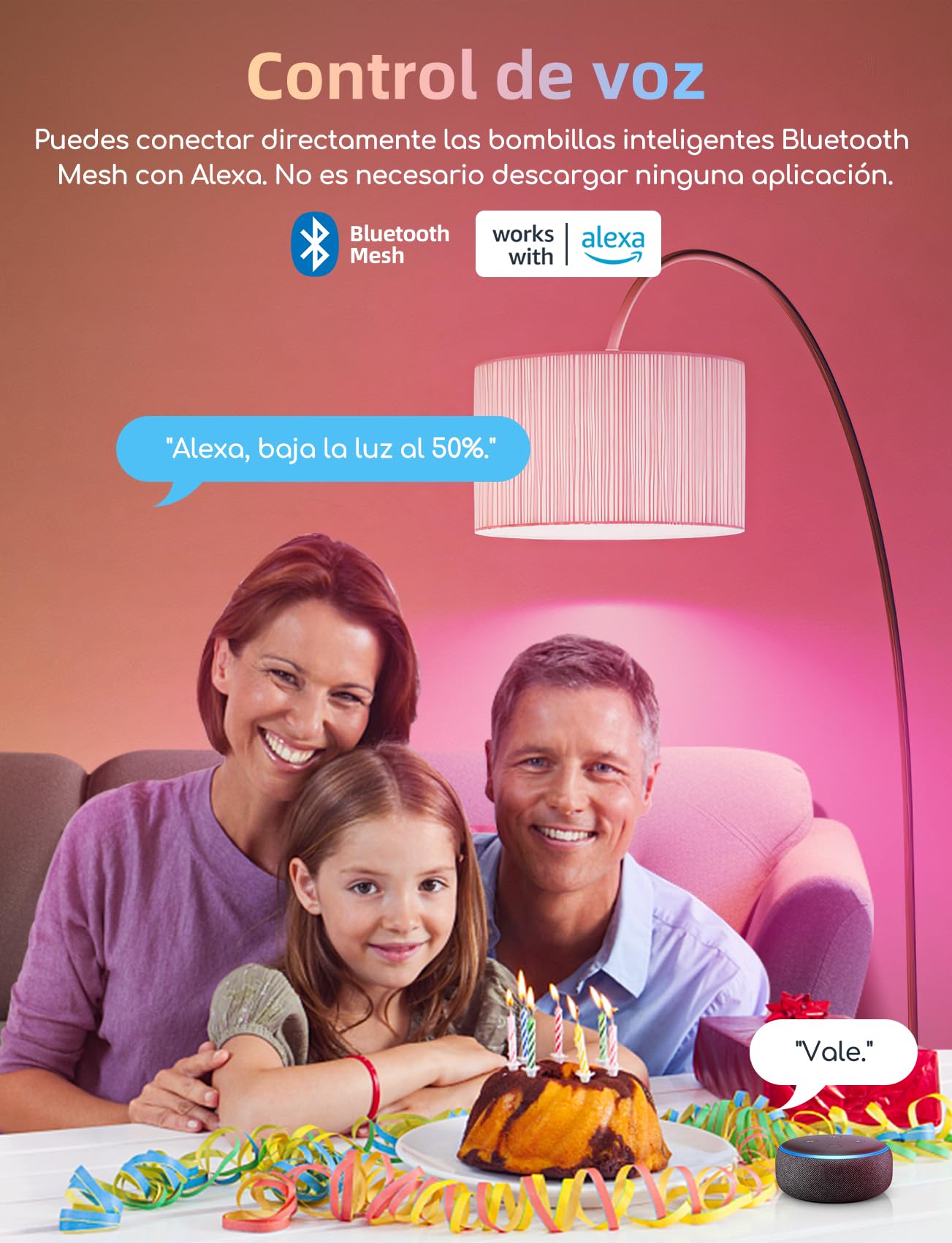 Aigostar Mesh- Bombilla inteligente Bluetooth Mesh, A60. 2700K-6500K y RGB regulable, E27, 12W, 1150 LM. Bombilla LED inteligente compatible con Alexa y Google Home. Incluye mando a distancia. 2Uds