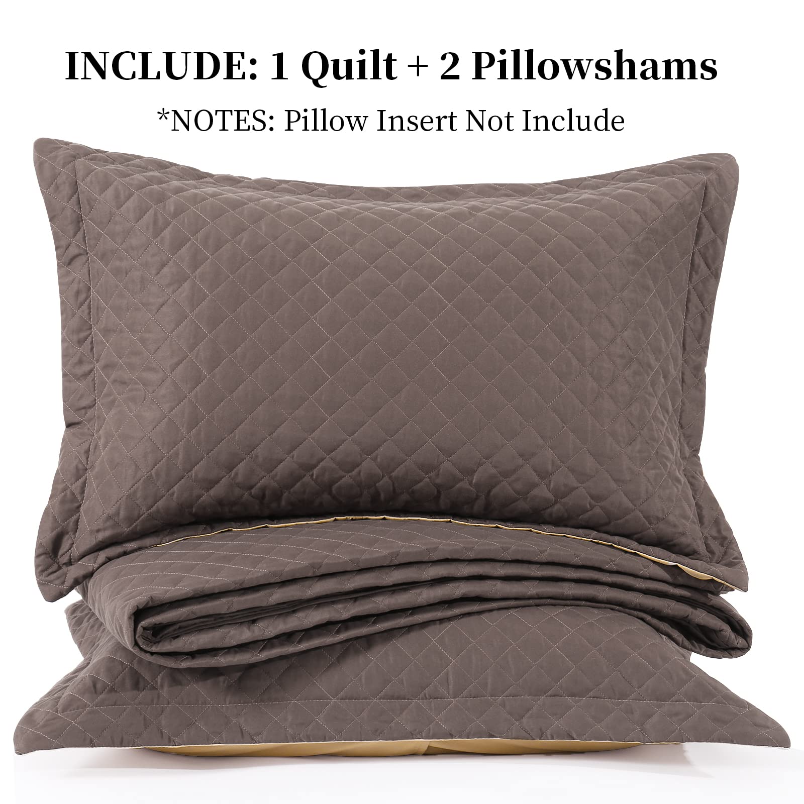 HOMBYS 3 Piece Oversized King Quilt Set Bedspread 128x120 Reversible Lightweight Coverlet Summer Comforter Set (Super King Plus(128x120), Beige Brown)