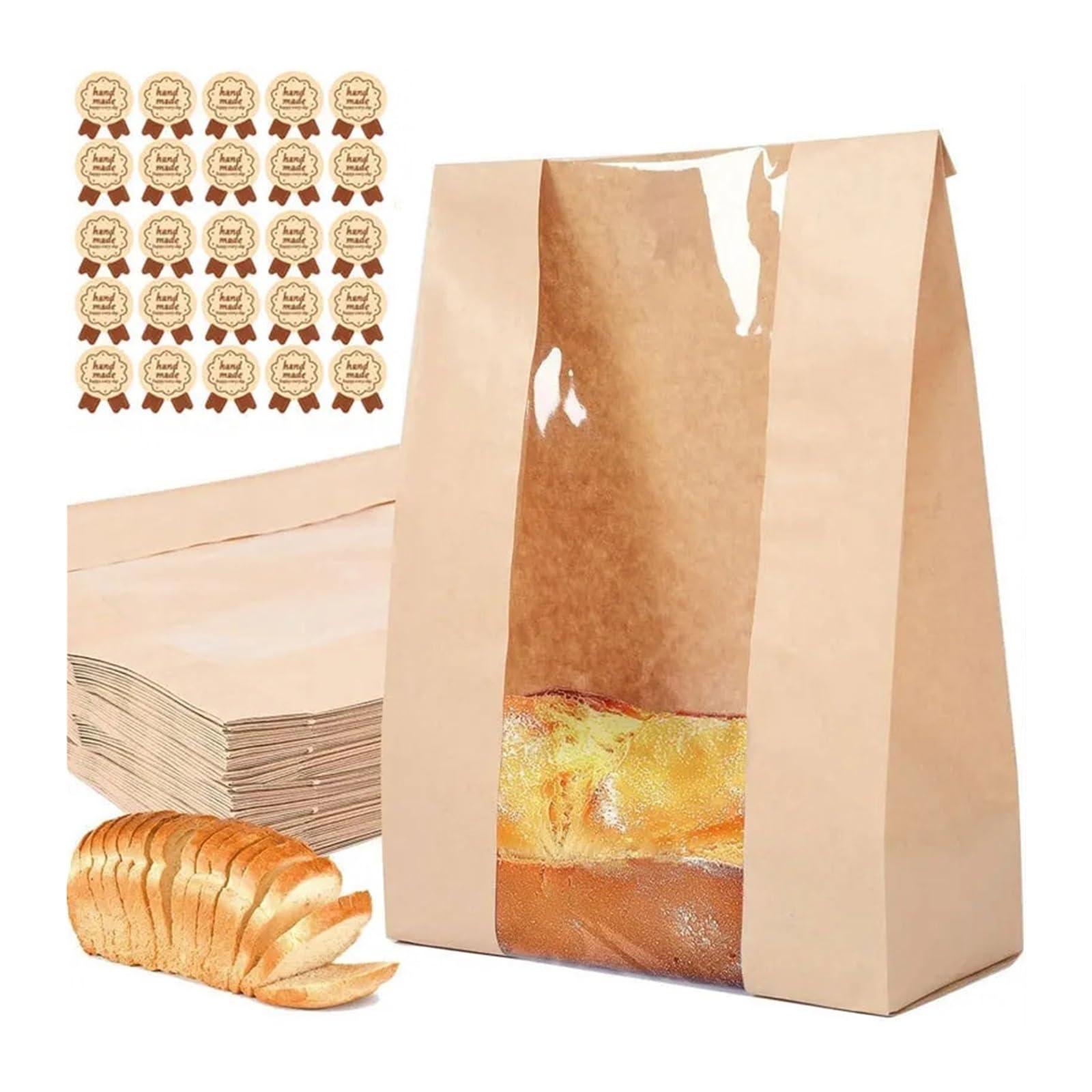 100pcs Large Bread Bags For Homemade Sourdough Paper Toast With Clear Window Bakery For Cookies Cakes Party Decor for Bread