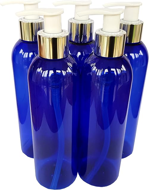 Detail Solutions 5 X 250ML Empty Tall Blue Plastic Bottles with Silver Lotion Pump Dispenser