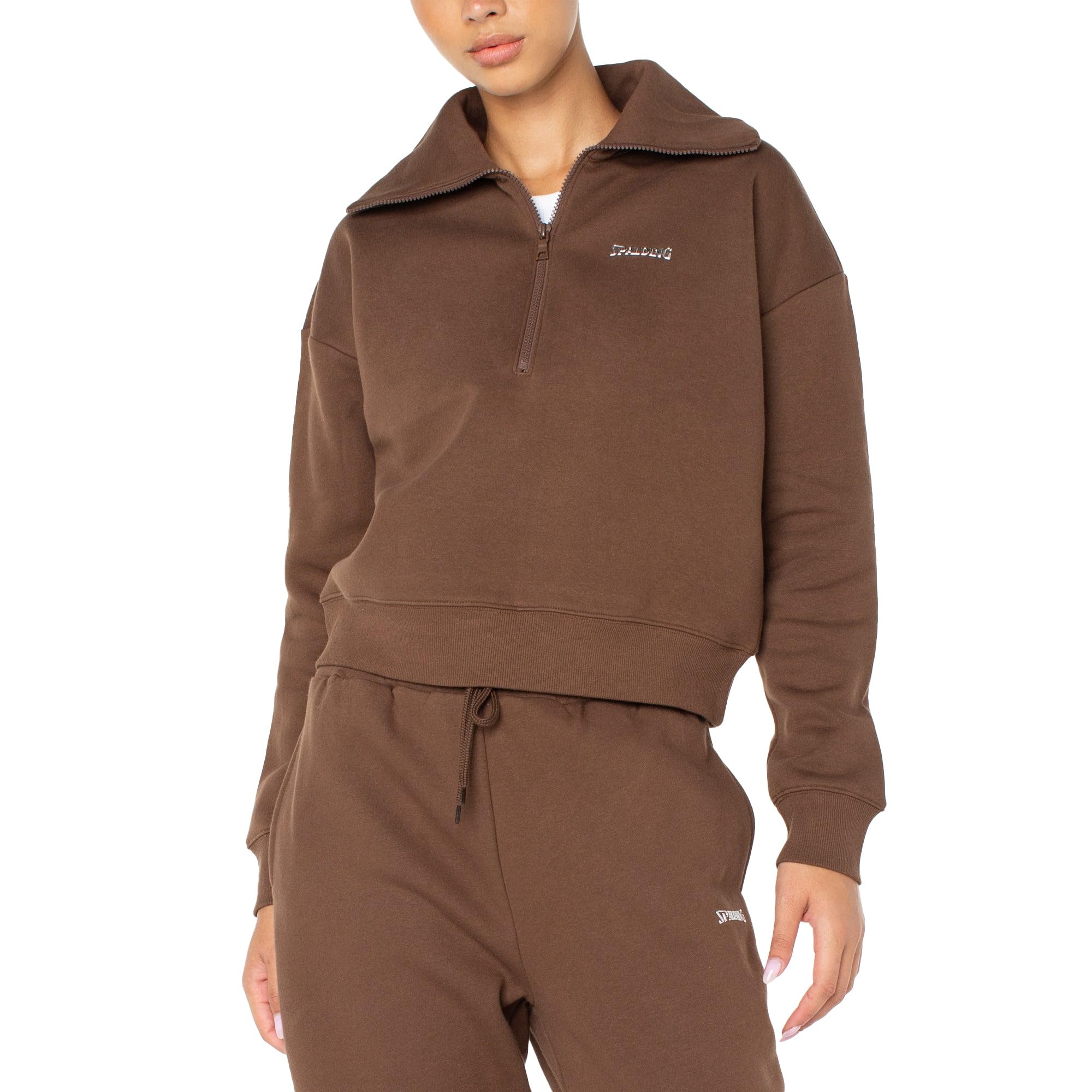 Spalding Womens Activewear Fleece Half-Zip Pullover Sweatshirt Running Yoga Gym Workout Lounge