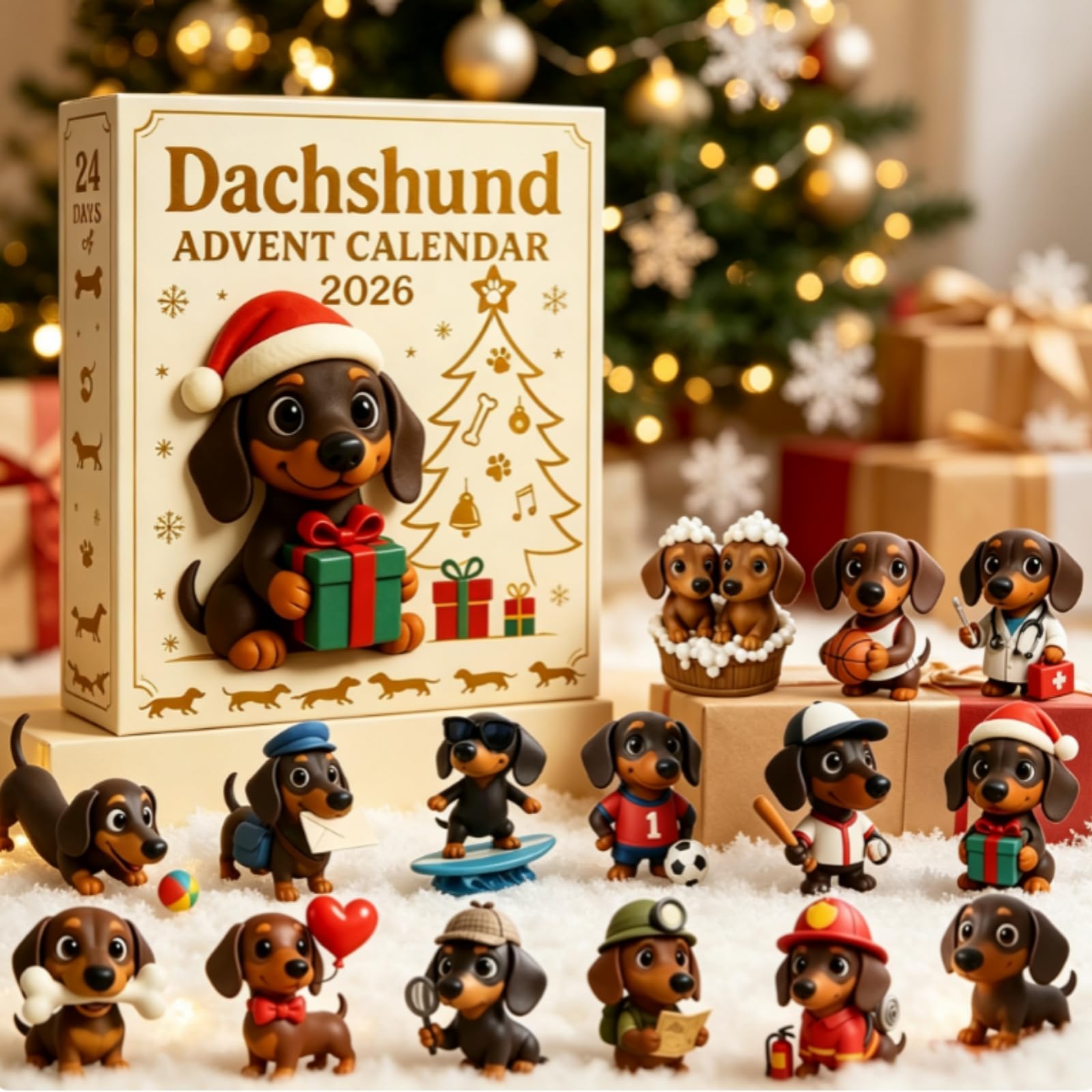 3D Dachshund Christmas Advent Calendar 2026, 24-Day Xmas Countdown Calendar