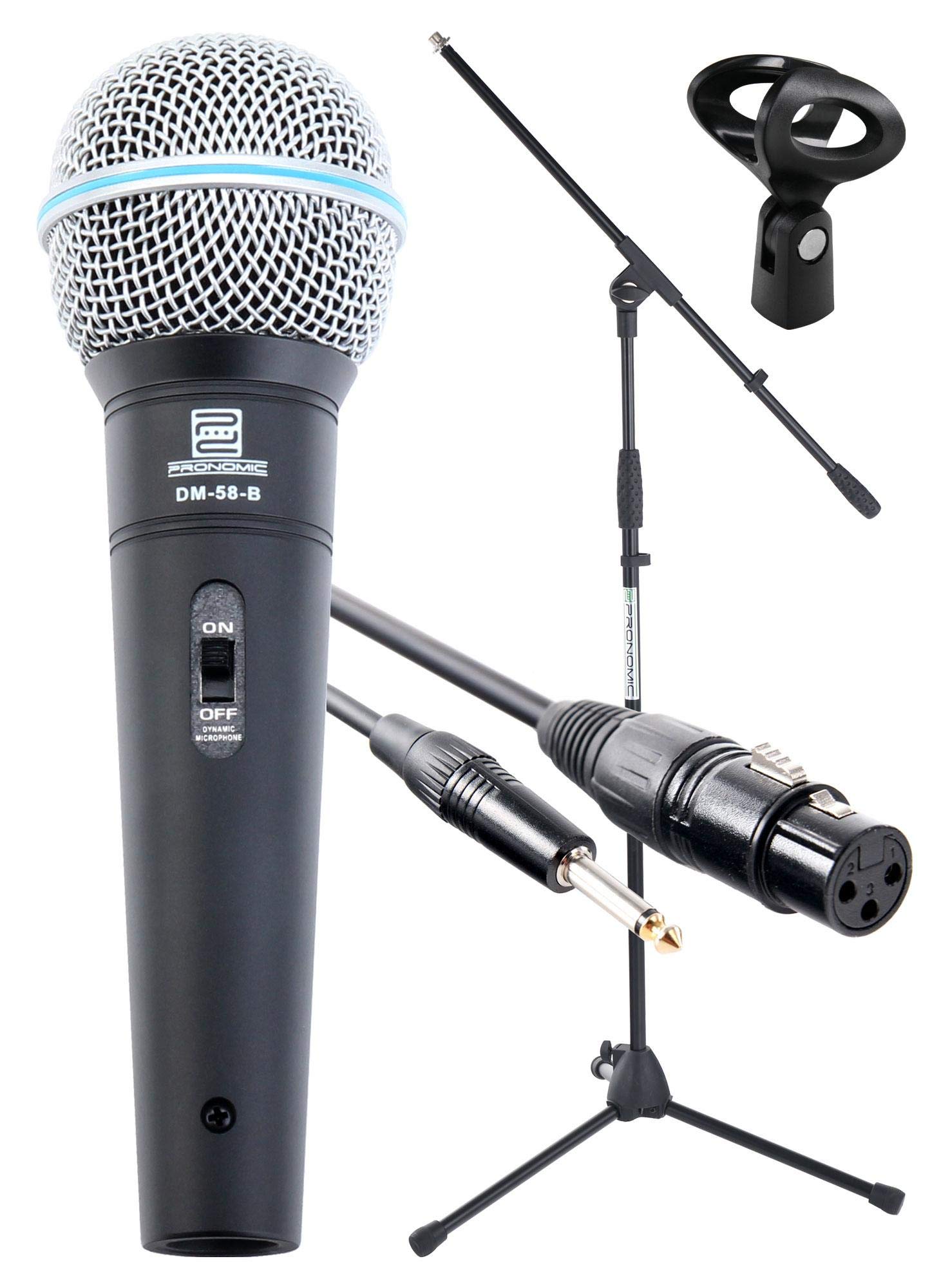 Pronomic Superstar Mikrofonset (Komplettset, dynamisches Gesangs Mikrofon, Galgenständer, 5m Klinke-Kabel, Mikrofonklemme) schwarz