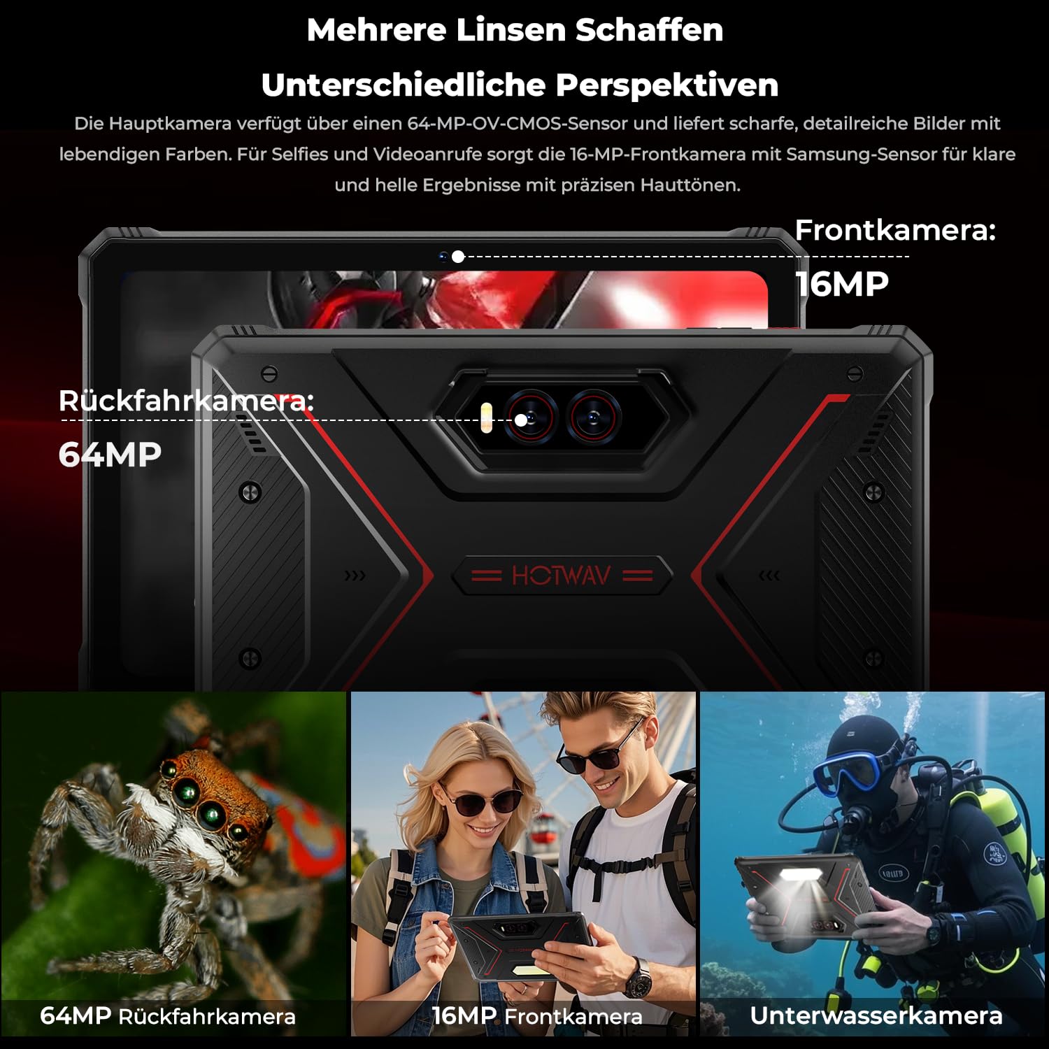 HOTWAV R9 Plus Outdoor Tablet Android 14, 11" 2K FHD+ Baustelle Tablets, Octa-Core 24GB+512GB+2TB TF Tablet Wasserdicht, 20080mAh 20W Schnellladung, 64MP+16MP/IP68/IP69K/Dual SIM 4G/5G WiFi/GPS/OTG