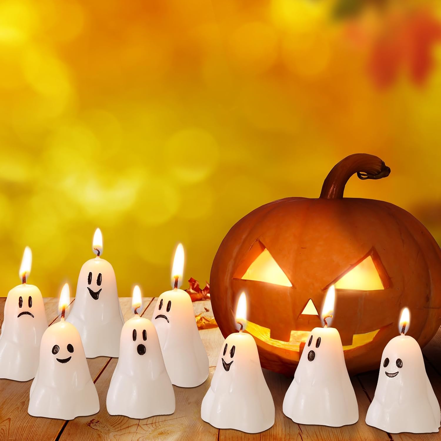 Jutom 20 Pcs Halloween Ghost Candles 1.6"x 1.8" Mini White Funny Expression Spooky Burning Candles Bulk Soy Wax Halloween Trick or Treat Haunted House Activity Party Supply Home Table Decorations