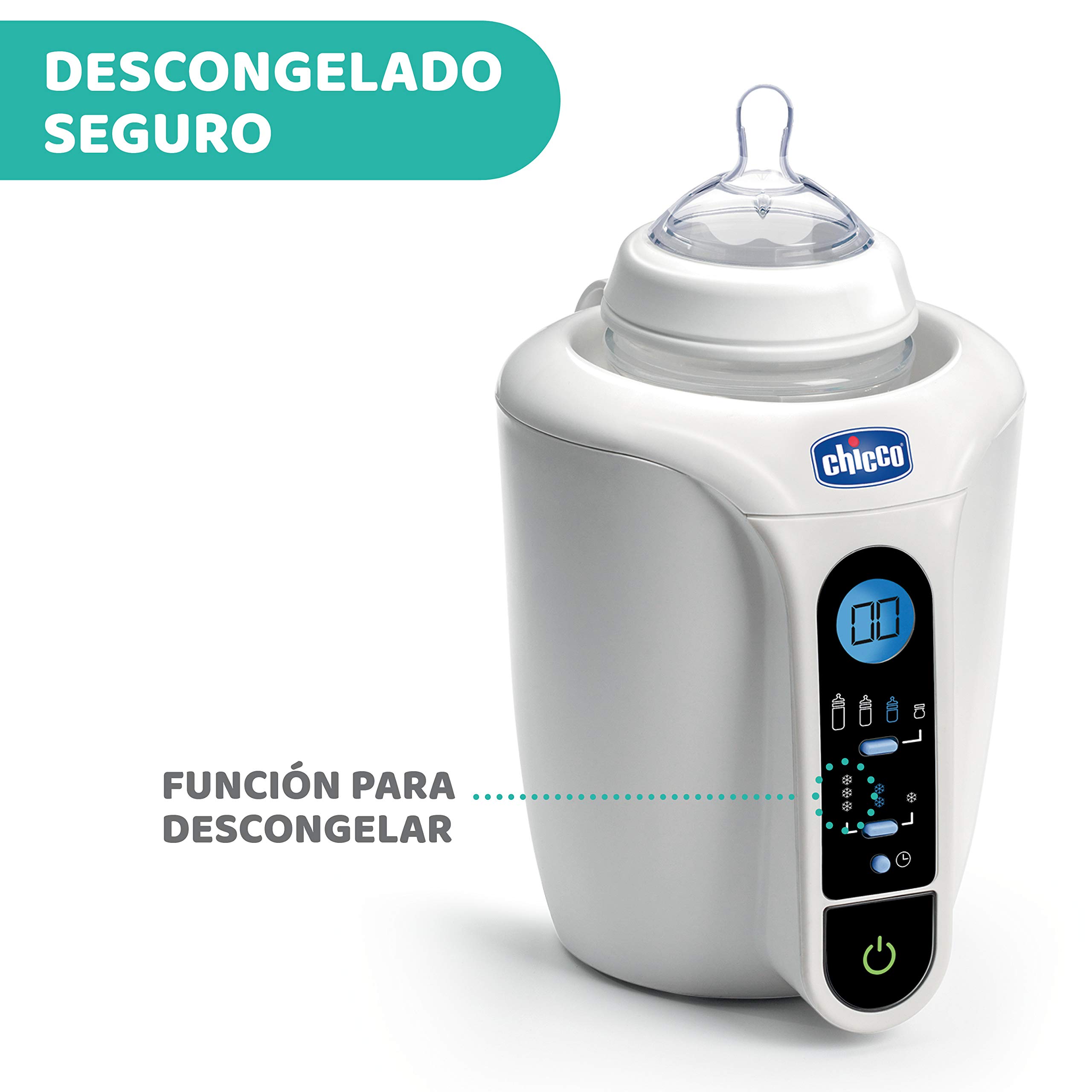 Chicco Calienta Biberones Digital, Calentador de Alimentos y Biberones para Bebés con 12 Programas, Calienta a la Temperatura adecuada, Temporizador y Función de Descongelación, para Potitos, Blanco