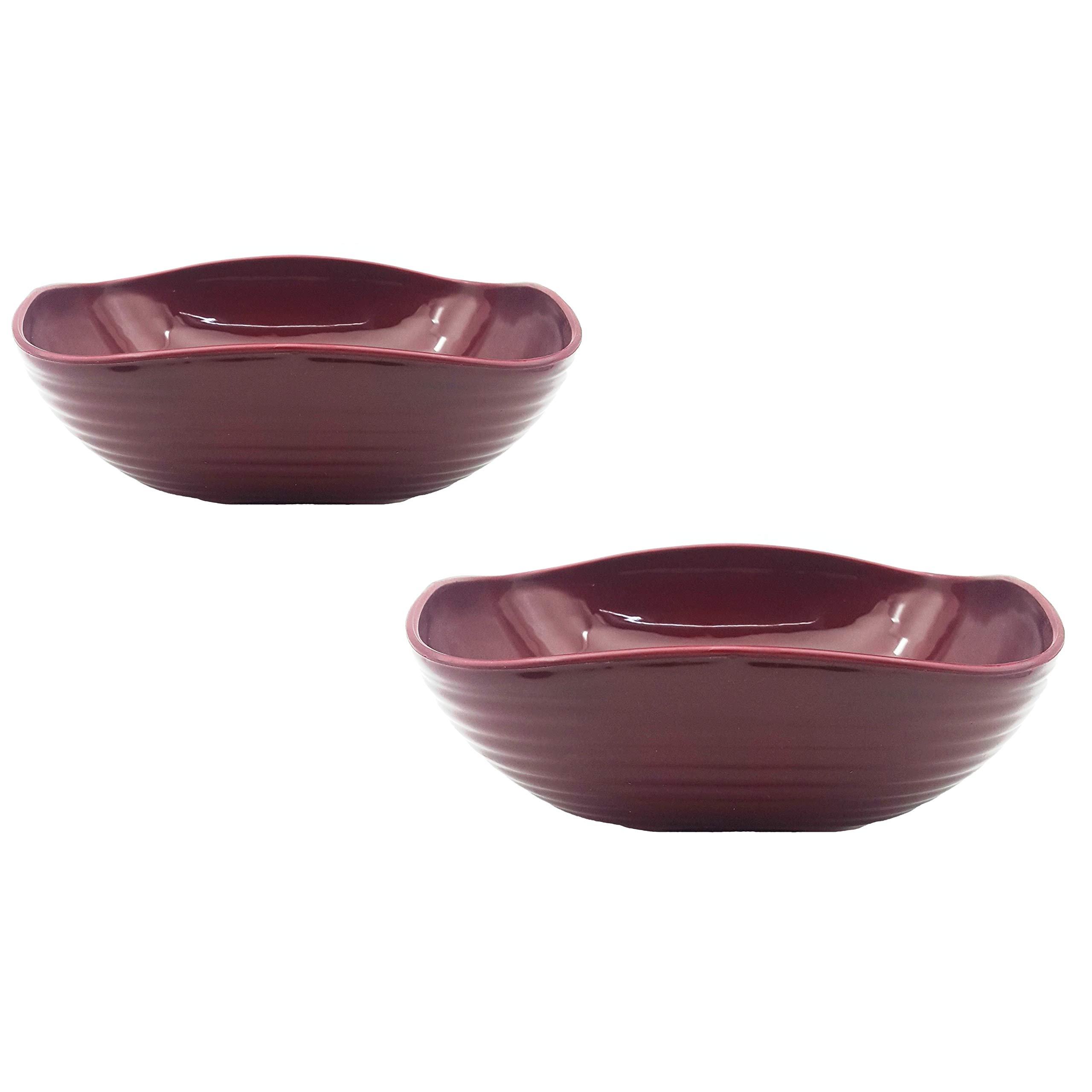 Homray Opulence Microwave Safe & Unbreakable Square 1200 ml Serving Bowls (Set of 2) (Maroon)