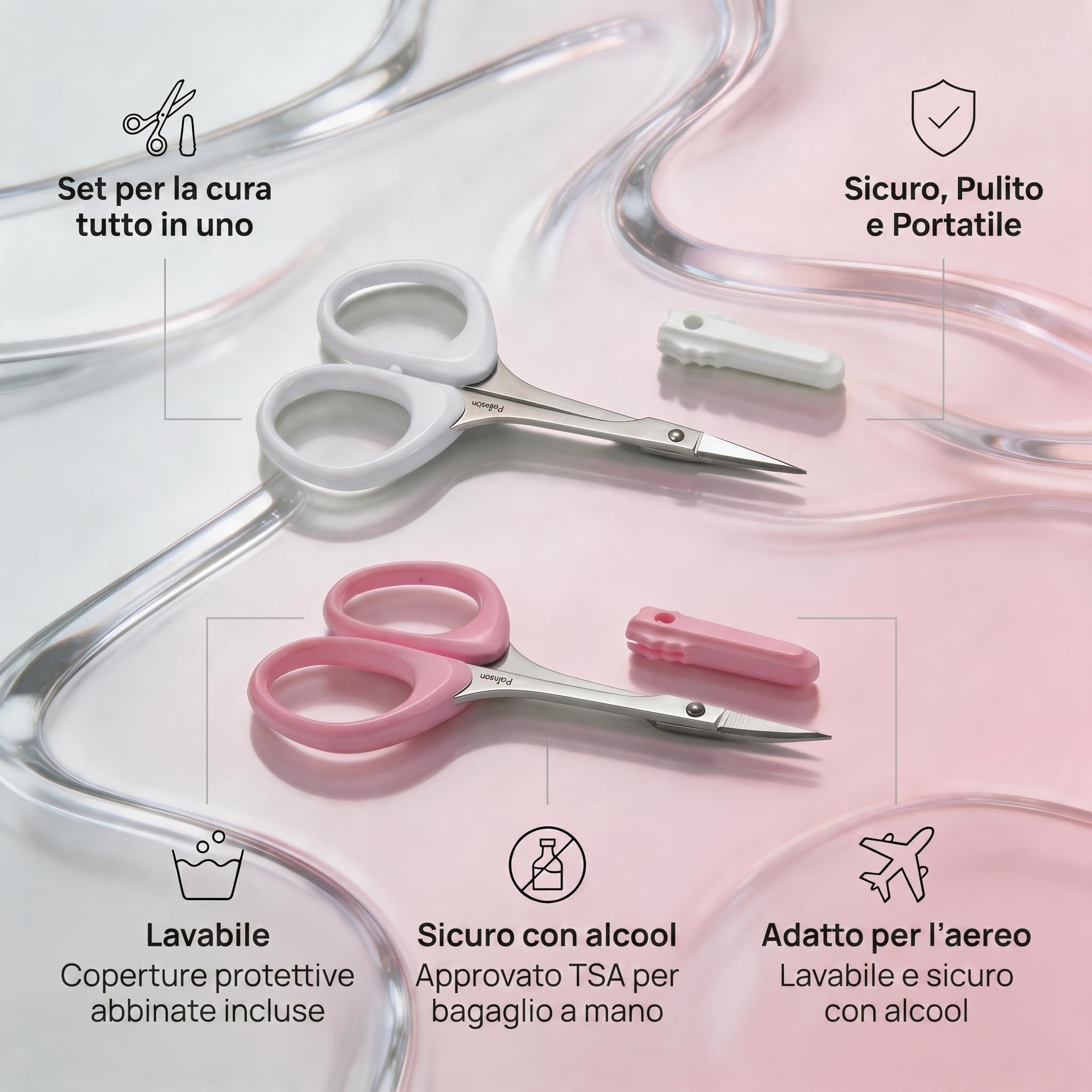 PAFASON Alta Precisione Sopracciglio Toelettatura Cesoie Set, Bellezza Trucco Cosmetico Strumento, Curvo, Dritto Punta, Acciaio Inossidabile, Sicurezza Astuccio per Taglio Ciglia Extensiones