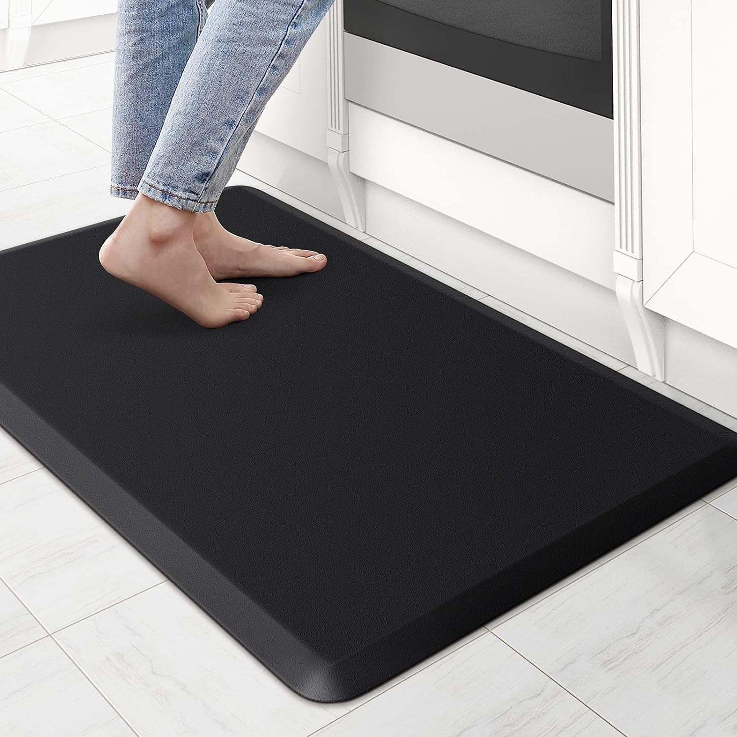 MedMad Thick Kitchen Mats for Floor, Kitchen Rug for Standing Desk, Non-Slip, Thicker, Stain Resistant, Waterproof, Comfort Anti Fatigue Floor Mat for Home, Kitchen, Office (Black, 44 * 71CM)