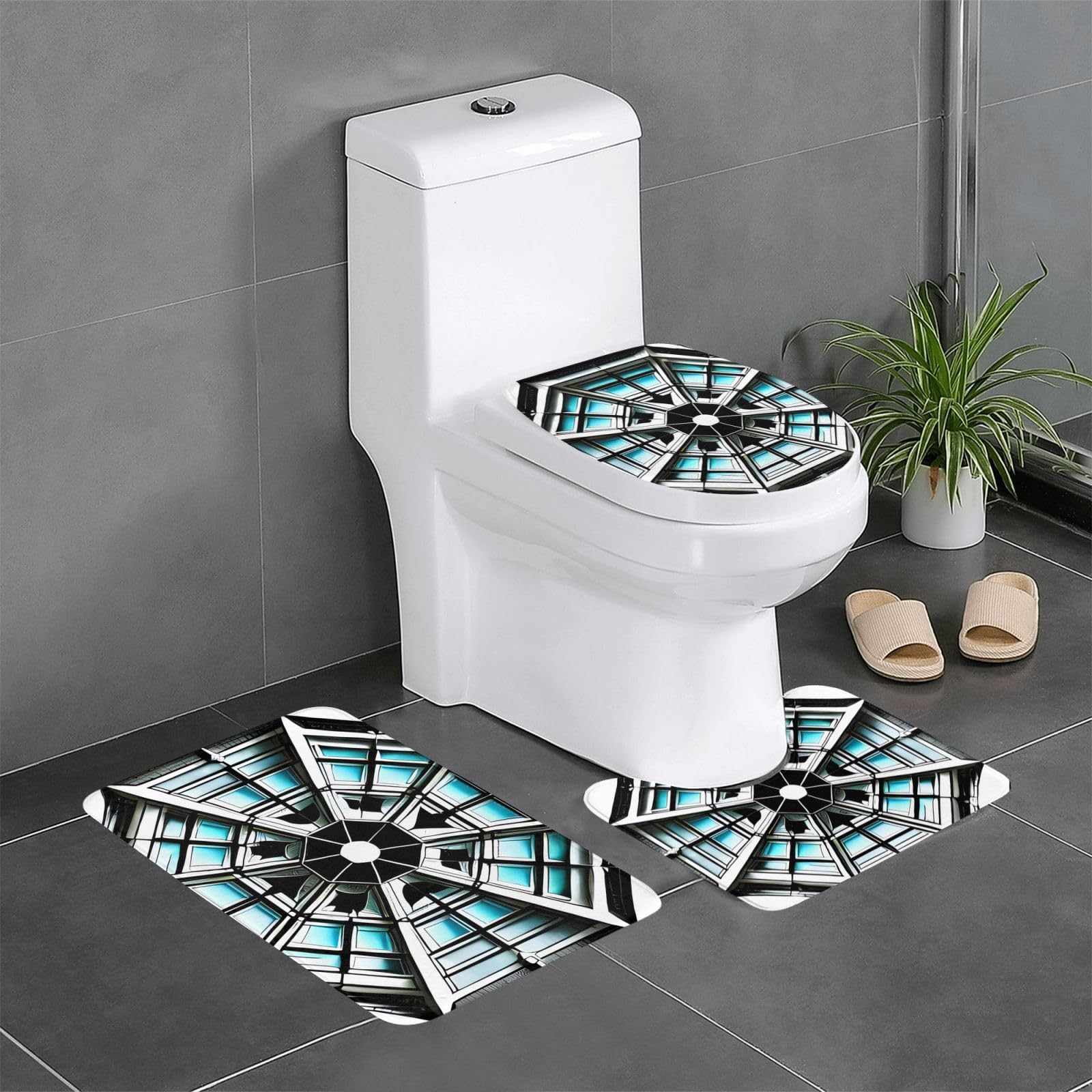 Tapis de salle de bain antidérapants lot de 3 pièces rectangulaire ovale octogonal