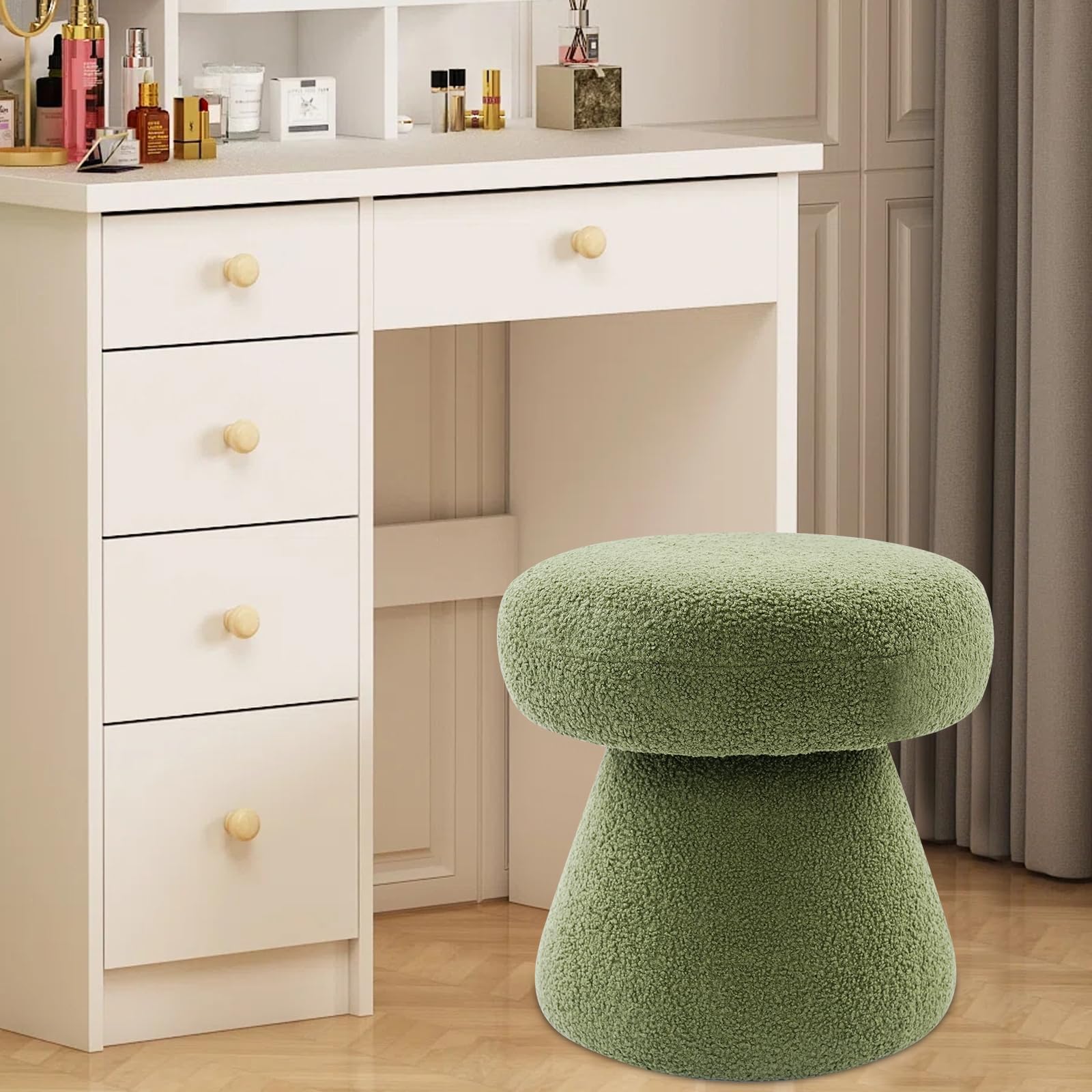Tabouret de coiffeuse pour chambre et salon avec repose-pieds marron