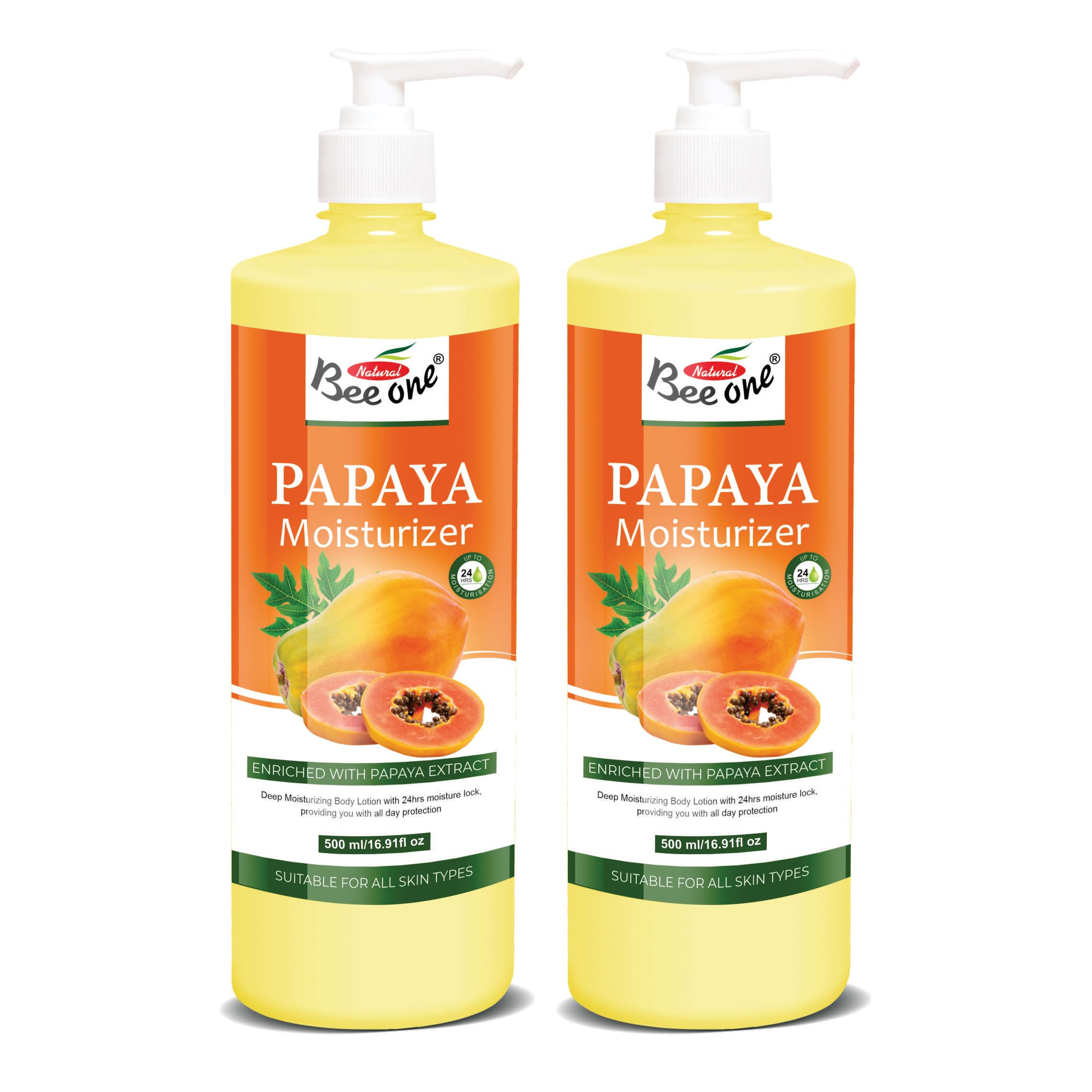 Bee One 24 hr Moisture Lock Body Lotion, for Soft and Supple Skin(Pack of 2) | 500ml x 2= 1000ml (Papaya)-image-13