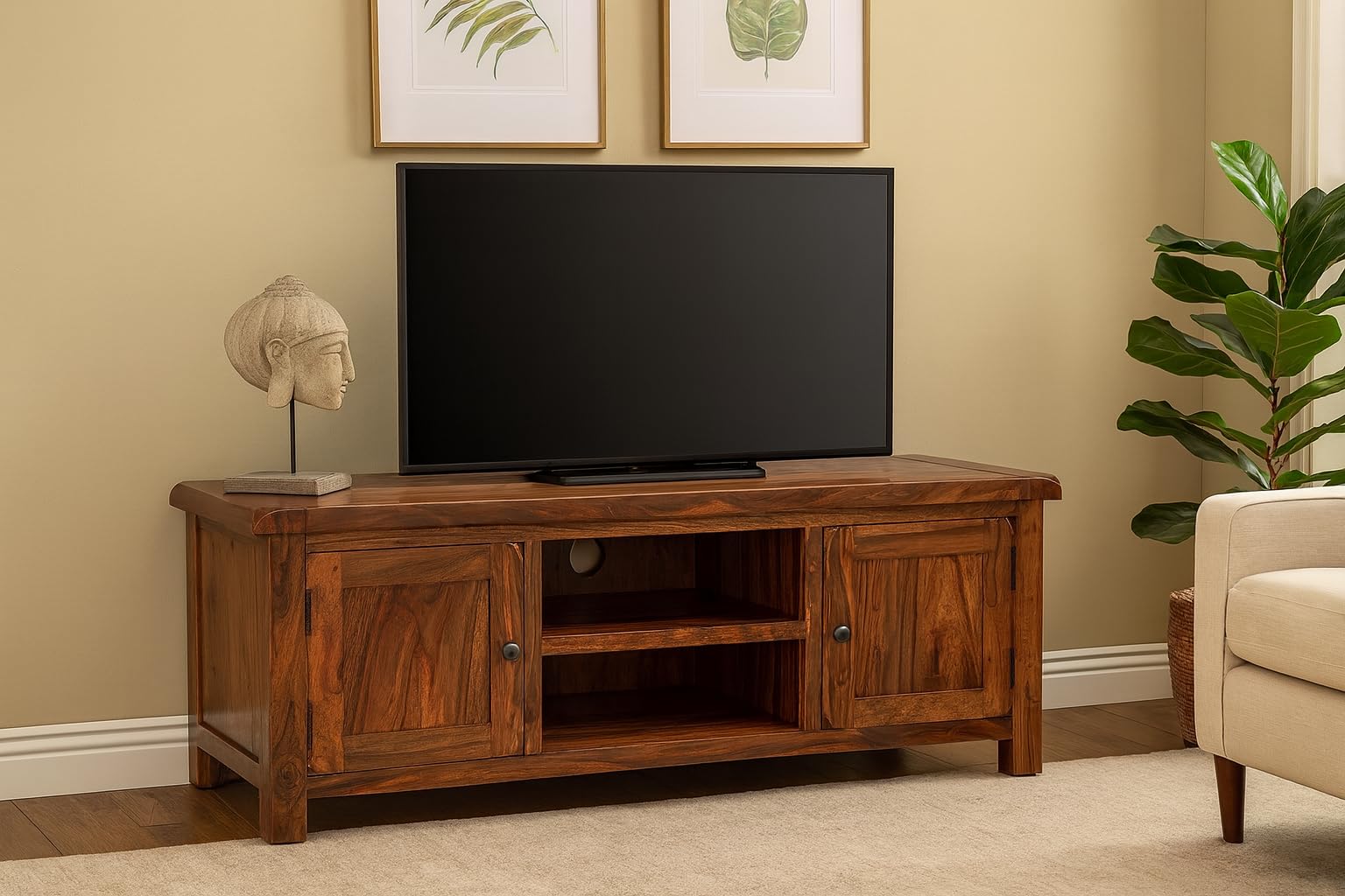 Classically Modern Dark Wood Valencia Solid Sheesham Rosewood Flatscreen Plasma Wide Tv Bench/Cabinet/Stand/Unit Living Room Furniture