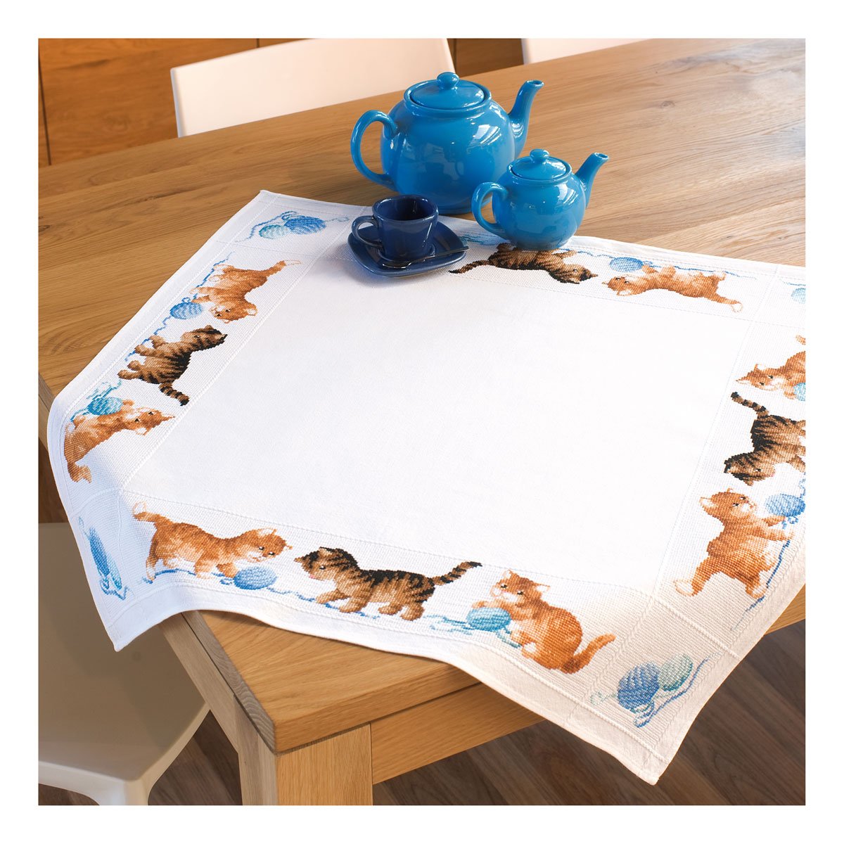 Vervaco Playful Kittens Tablecloth, 80 x 80cm Cross Stitch Kit