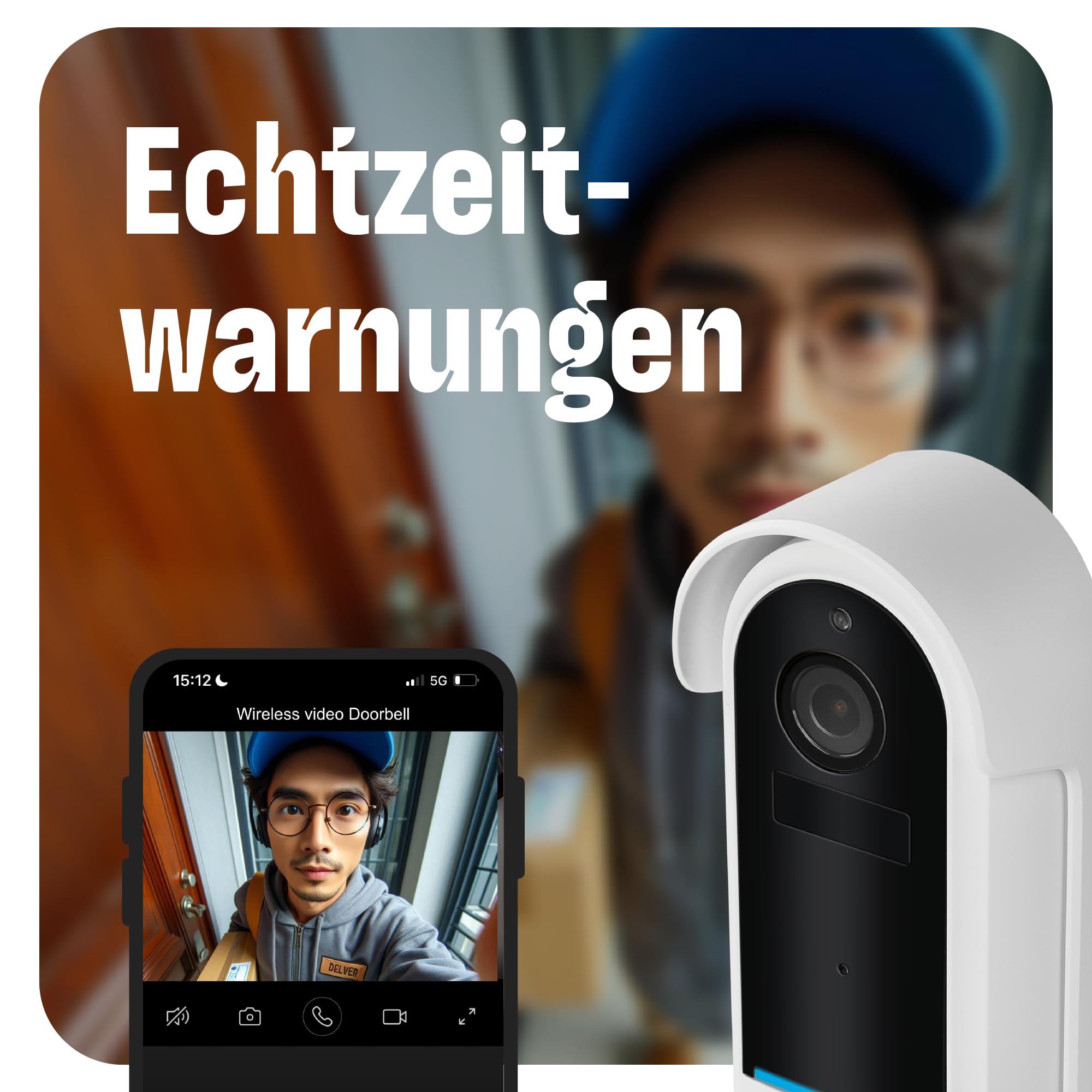 OMAJIN by Netatmo, Smarte Videotürklingel, 2 K, schnurlos, Batterien, Gong inbegriffen, Bewegungs-/Personenerkennung, IP65, Bereichs-Erkennung, bidirektionales Audio, SD-/Cloud-Speicherung, OVD-01