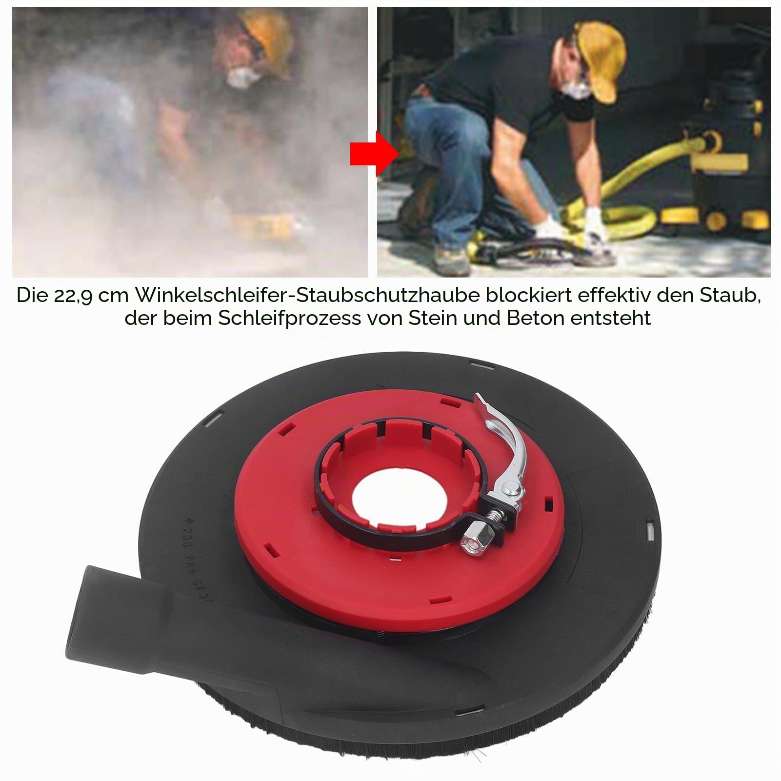 Fockety Flachschleifstaubschutz, 9-Zoll-Winkelschleifer-Staubschutz 230 Mm Diamant-Schleiftopf Flachschleifhaube, Effiziente Filtration