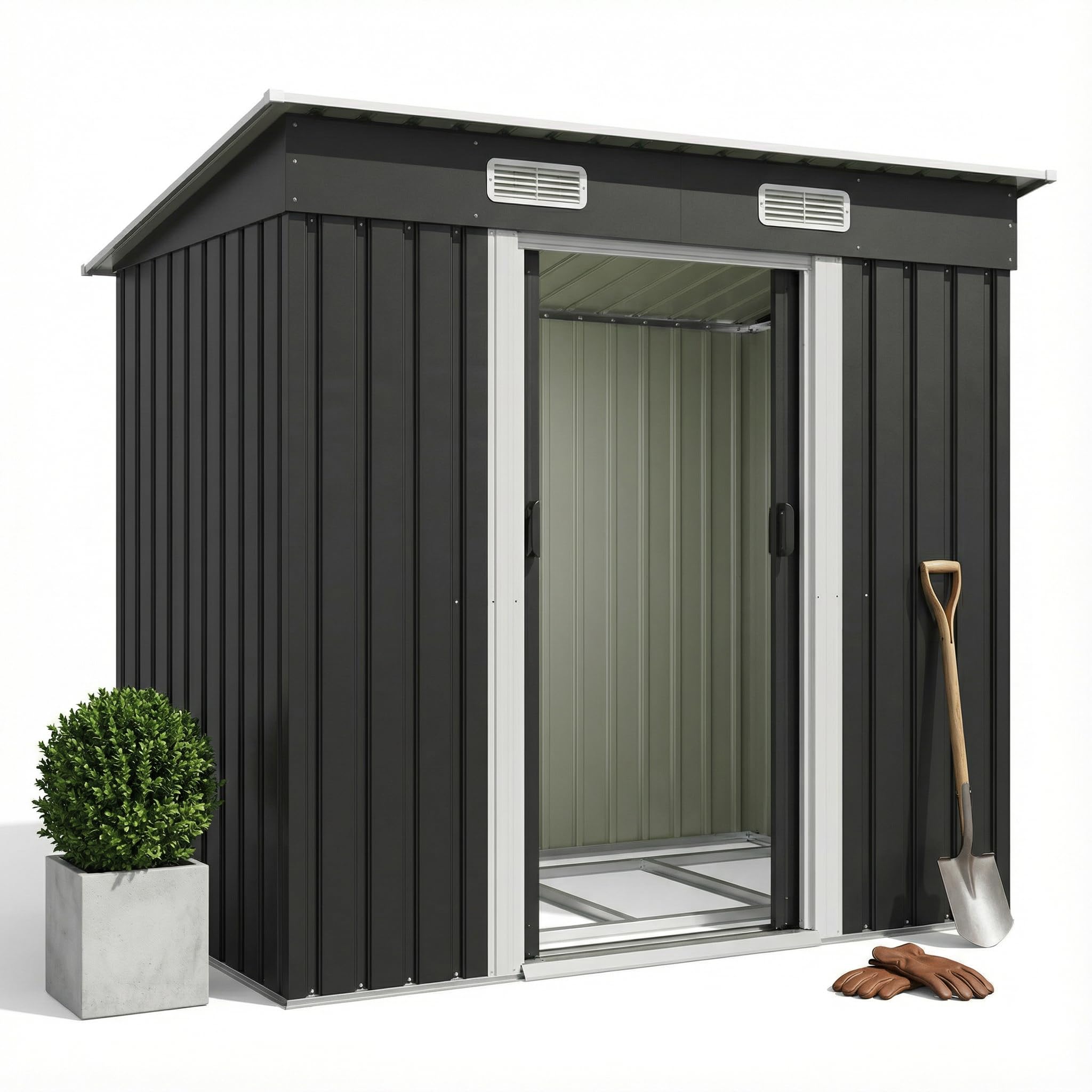 JUMMICO Metall Gerätehaus 3.63m³ 183x109x182cm Gartenschuppen mit Schiebetüre Schwarz