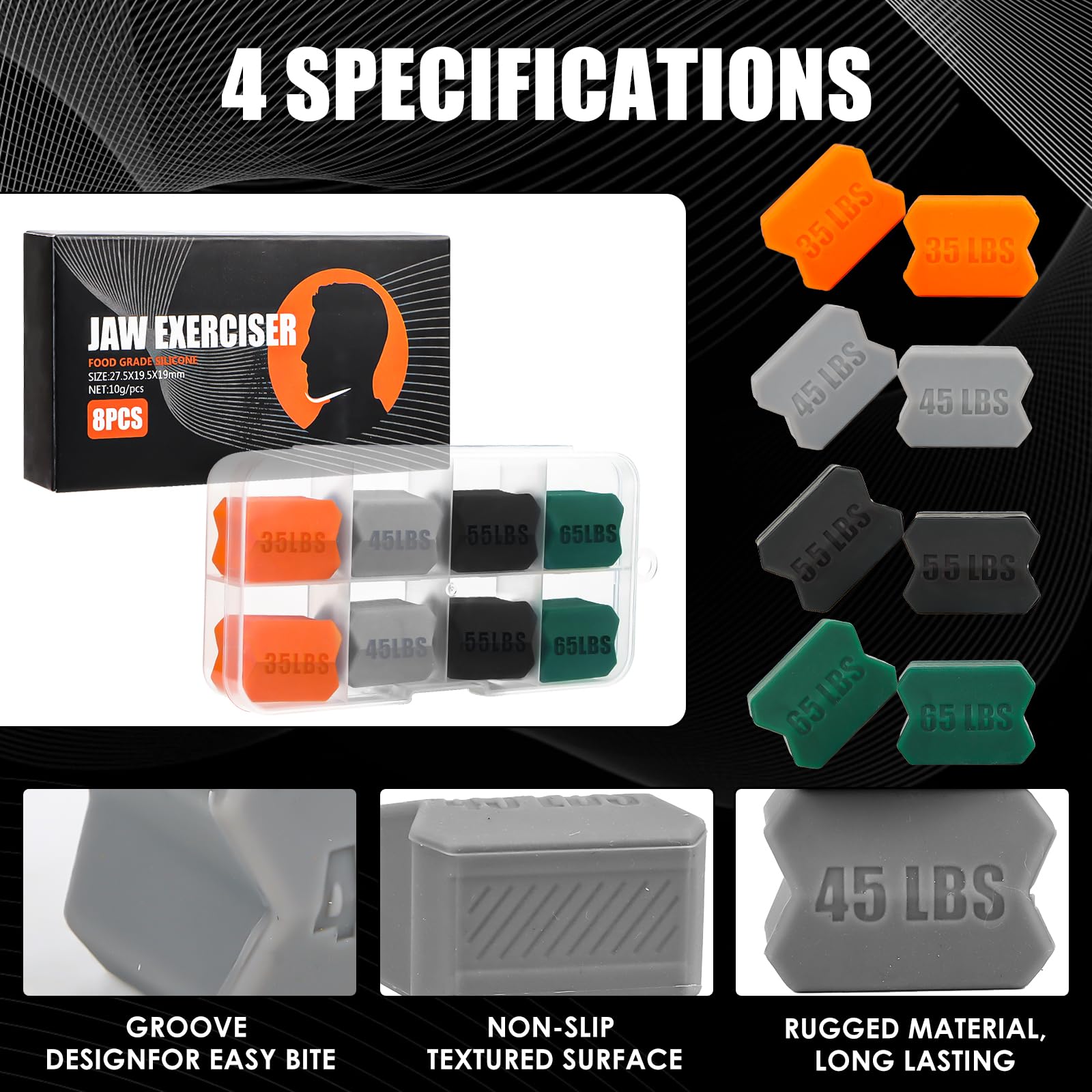 Trener Linii Podbródkowej - 4 Poziomy Oporu (15, 20, 25, 30 kg) - Modeluje Linię Podbródka i Zmniejsza Tłuszcz W Twarzy - Kompaktowy i Dyskretny - Idealny dla Mężczyzn i Kobiet