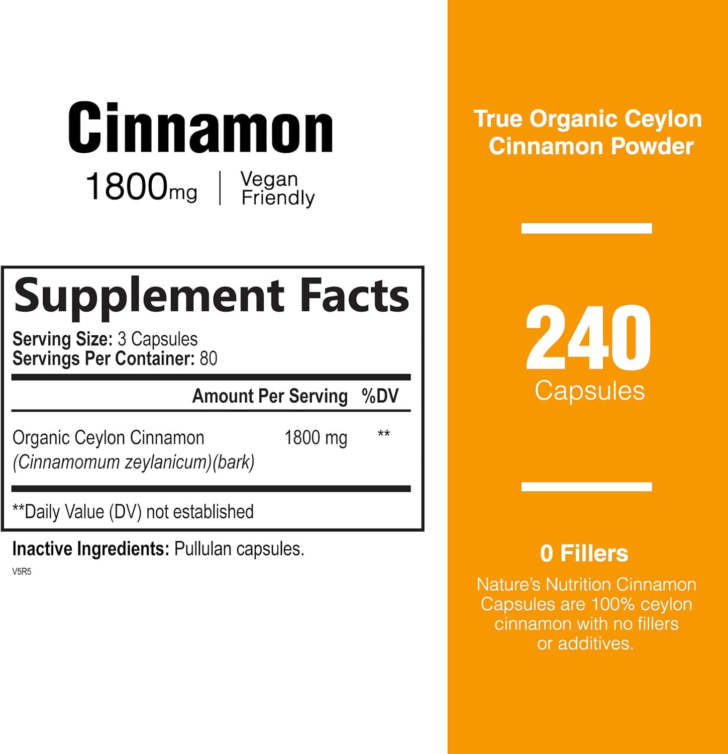 Pure Cinnamon Capsules, Certified Organic Ceylon Cinnamon Pills, Non-GMO, Gluten-Free, Dairy-Free, Sri Lanka Cinnamon Powder Supplement, Best Vegan True Cinnamomum Vitamins, Sugar Free - 240 Capsules : Health & Household
