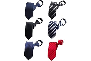 Men's Lot 6 PCS Classic Zipper Ties Pretied Solid Color Necktie Set