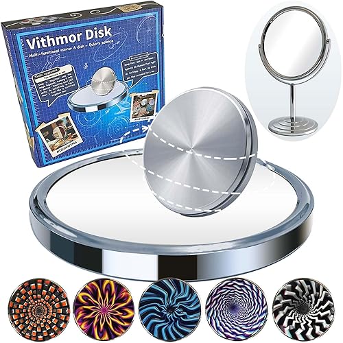 2-in-1 Disk Eulers Science & Vanity Makeup Mirror - Create Optical Illusion Spin & Desk Mirror – Euler's Kinetic Desk Toys for Home, Office, Education - Physics Toys for Adults & Kids 8+