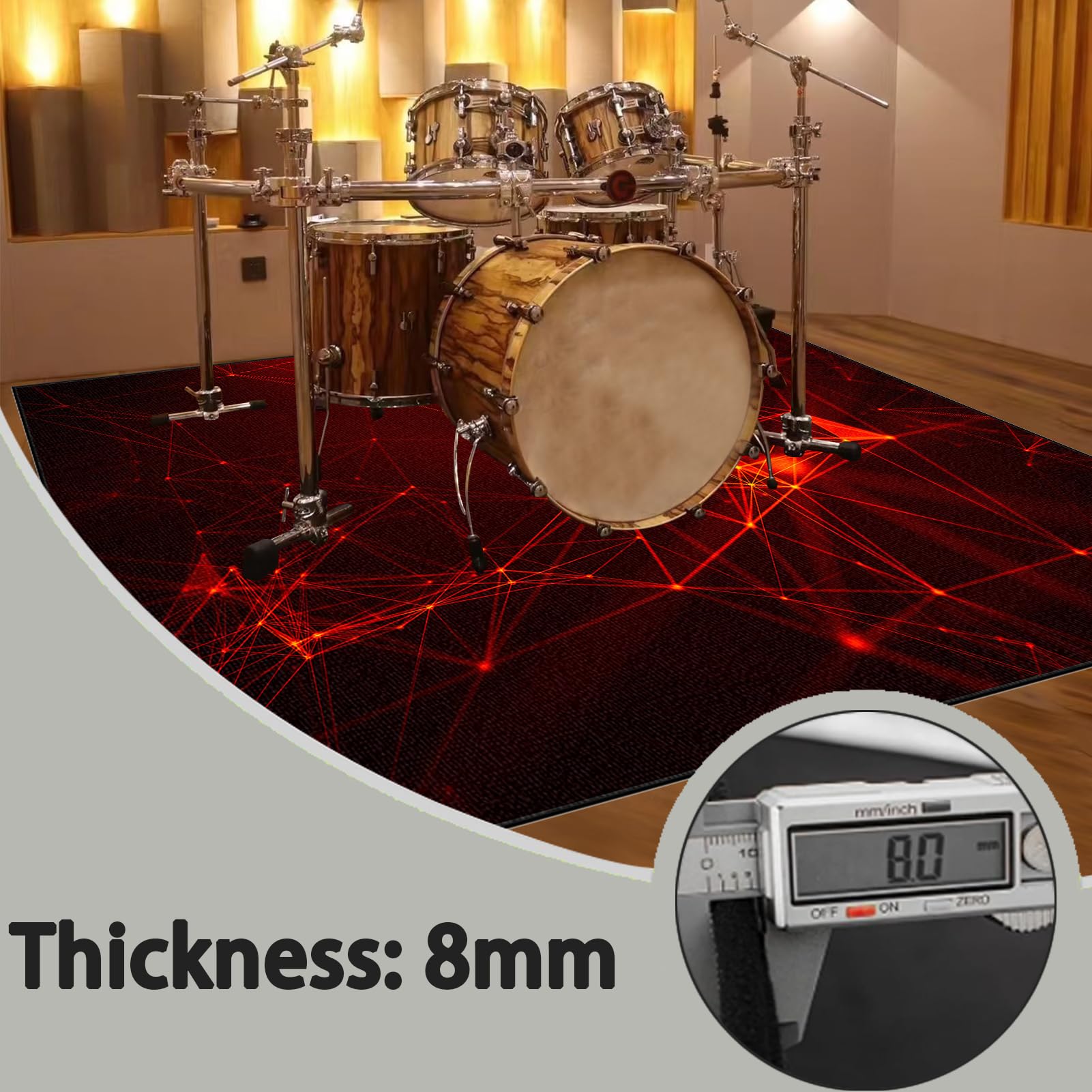 140 x 120 cm, dywan perkusyjny, dywan do perkusji, izolacja akustyczna, profesjonalny elektroniczny zestaw do perkusji jazzowej, perkusji basowej, werbla i innych instrumentów