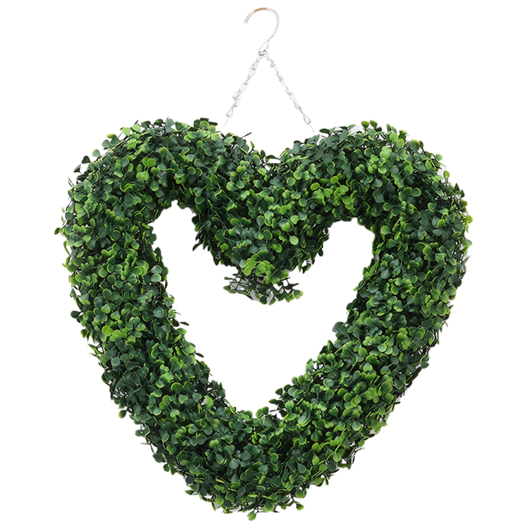 Boxwood Wreath, 16.5 Inch Heart-Shape Artificial Green Wreaths for Front Door, Hanging Summer Door Wreath, Front Wreaths for Summer, Party, Home, Wall, Wedding