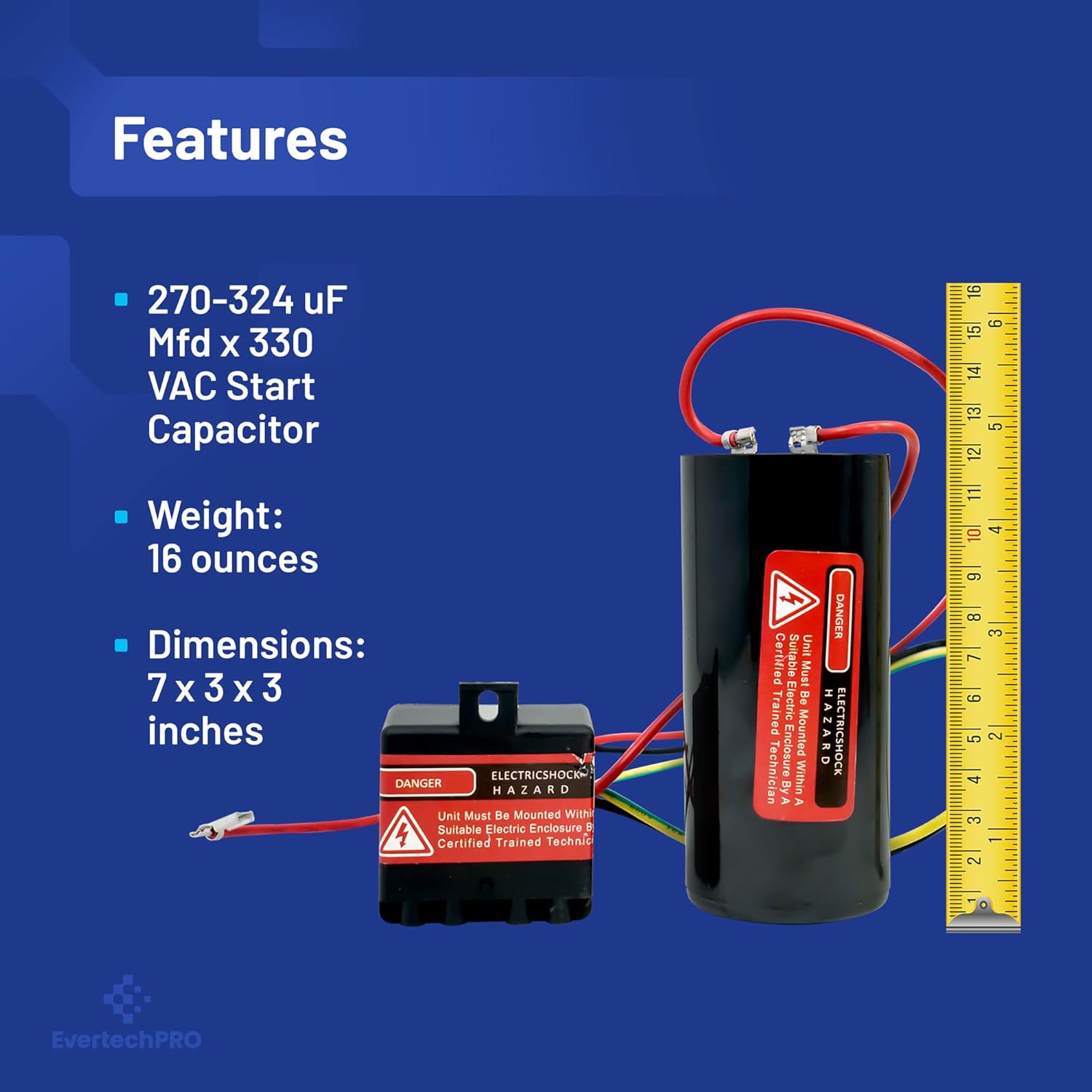 EVERTECHPRO 5-2-1 208/240VAC 270-324uF Compressor Saver Hard Start Capacitor Relay kit for 4 to 5 Ton Units Replacement for AC Air Conditioner