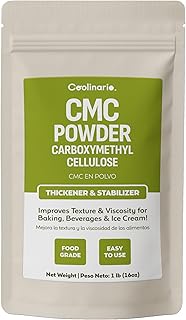 Coolinario Carboxymethyl Cellulose - CMC Powder - Tylose Powder (1 LB) Food Grade Thickener & Stabilizer for Baking, Beverages & Ice Cream | Improves Texture & Viscosity | CMC Para Helados