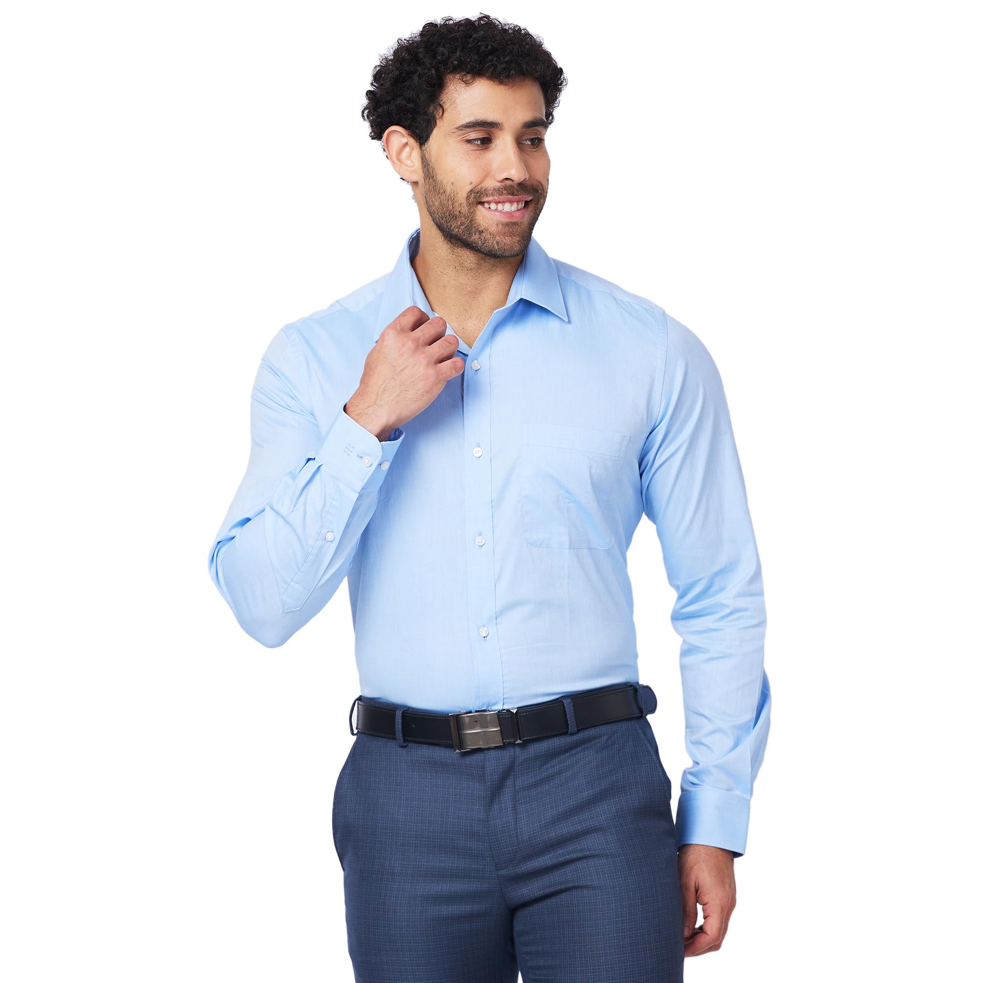raymond Men's Regular Fit Pure Cotton Solid Pattern Semi Cutaway Collar Full Sleeve Formal Shirt-picture-32