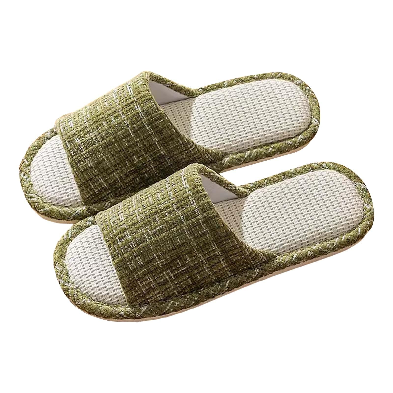 Pantuflas de verano para mujer, pantuflas de lino, pantuflas de algodón, pantuflas peep toe para el hogar, antideslizantes, pantuflas de fieltro, pantuflas para invitados