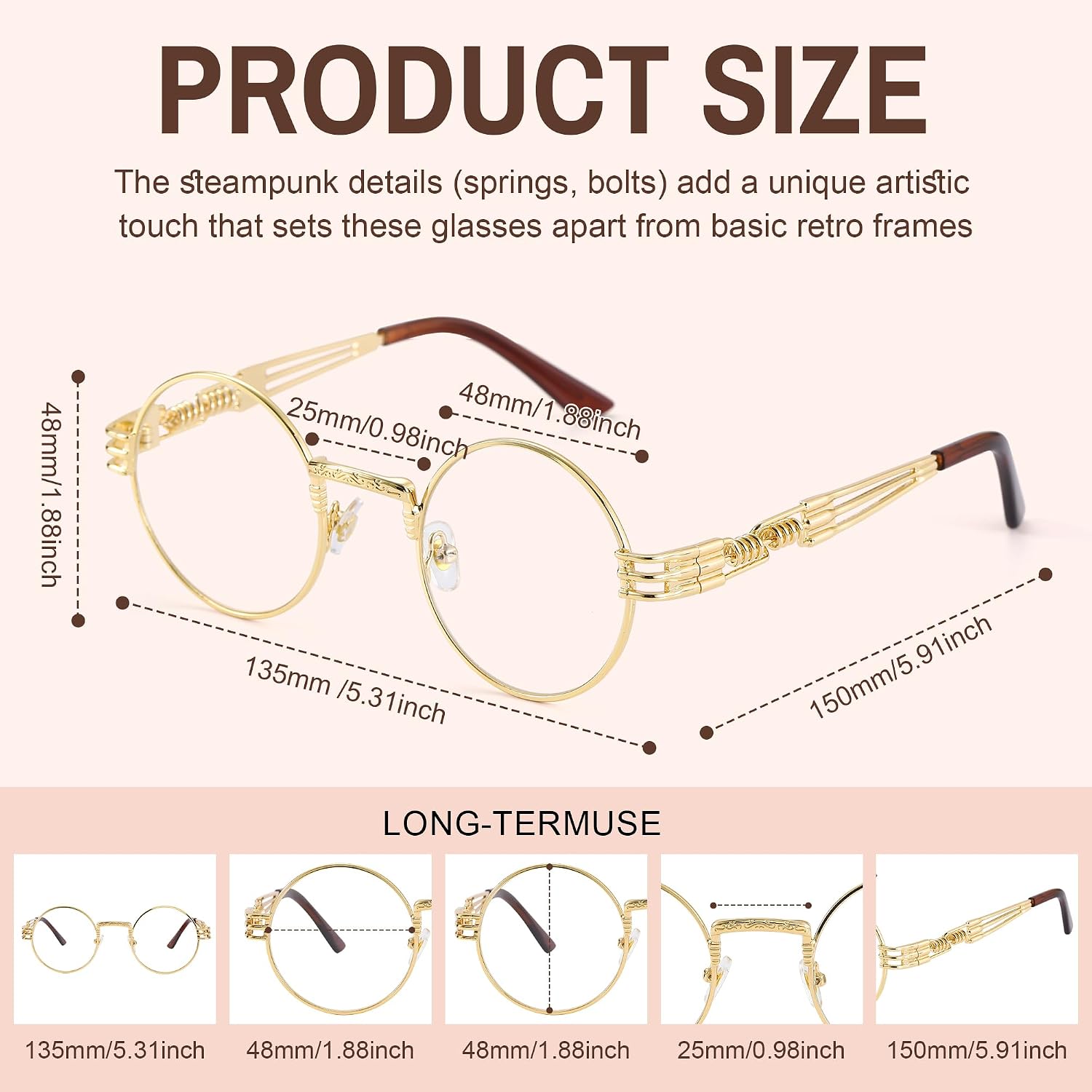 Retro Round Steampunk Glasses for Men Women Gothic Circle Vintage Clear Lens Glasses Hippie Style Eyewear
