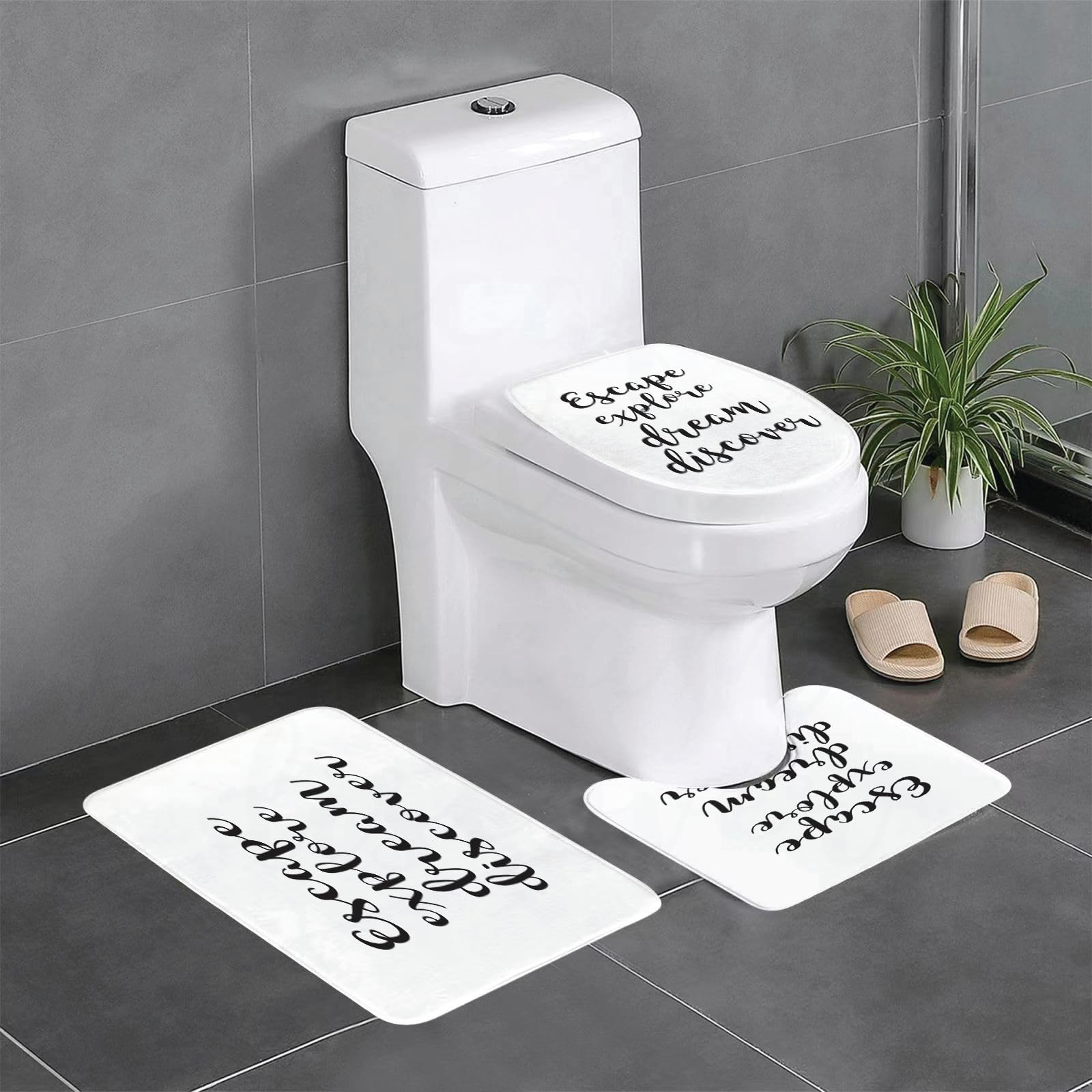 Set di 3 tappetini da Bagno, Lavabili in Lavatrice e Antiscivolo, tappetini in Morbida Fibra Superfine, Dolce, Citazione Escape Calligrafia Disegnata a Mano con Pennello Esplora