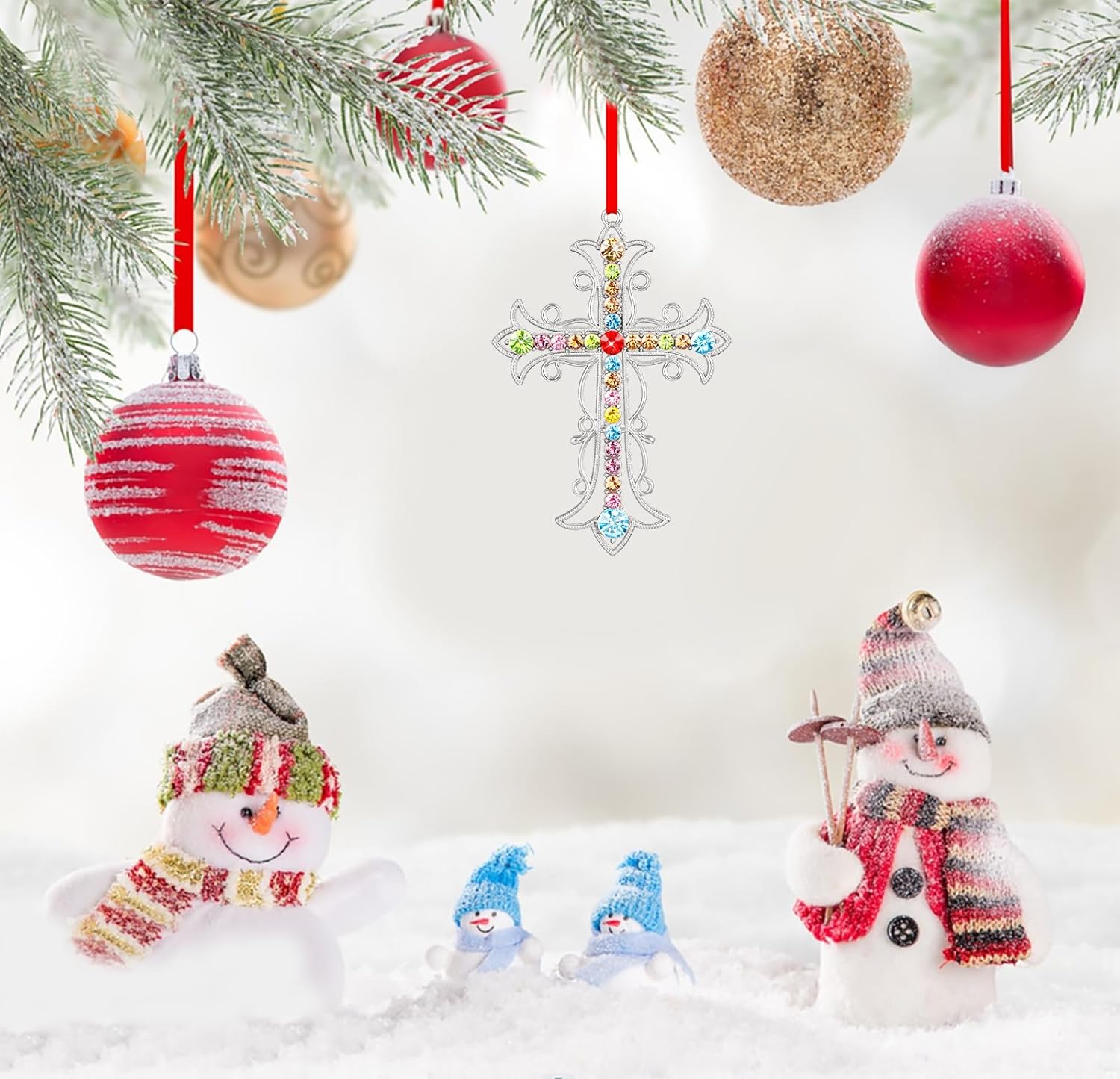 FaCraft Metal Cross Christian Christmas Ornaments - Religious Ornament Gifts for Women Girls Mom 2025 Cross Ornament for Christmas Tree Decorations Friends Family Nativity Keepsake Xmas Gifts - Image 5