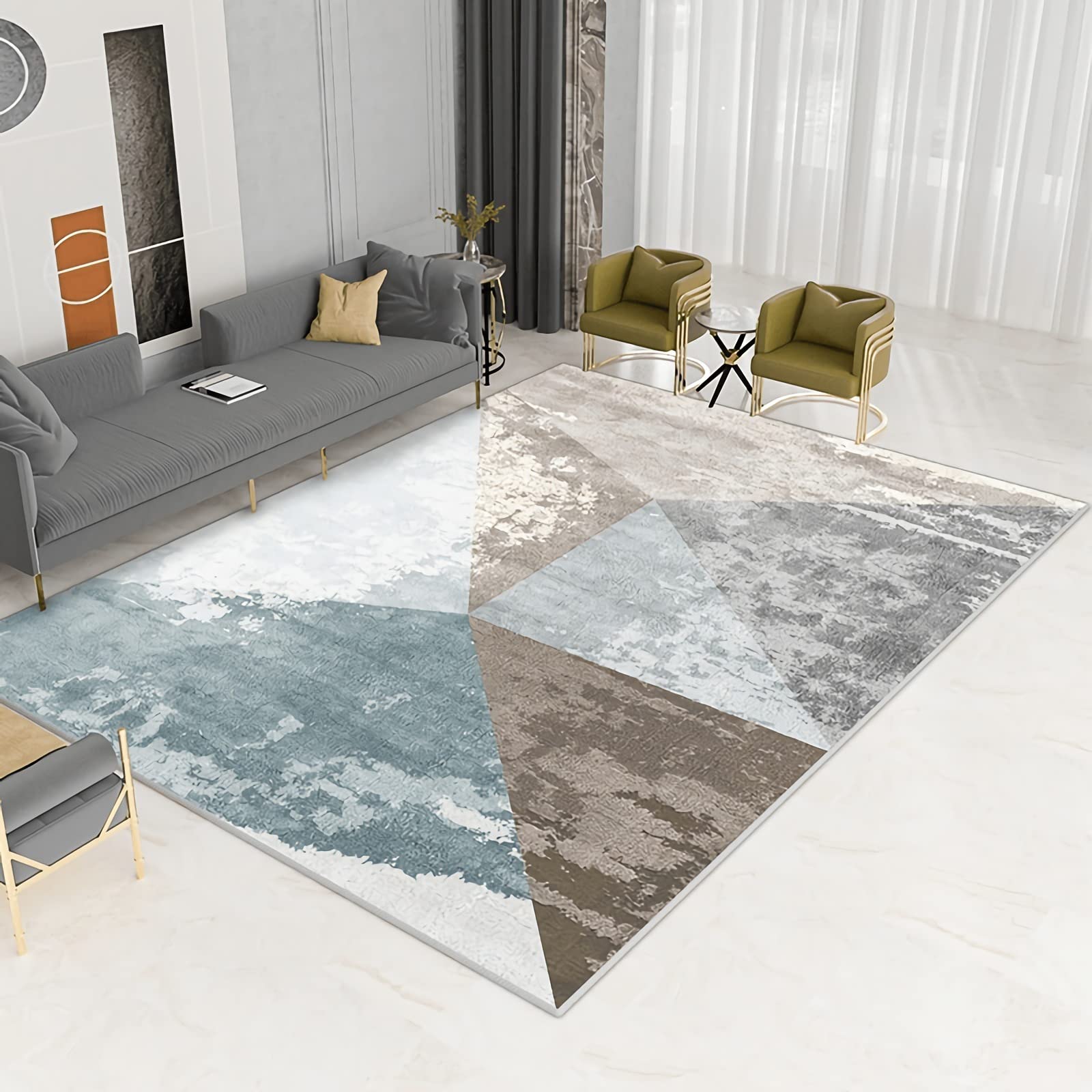Tapis ado fille géométrique triangle brun gris bleu 120x160cm